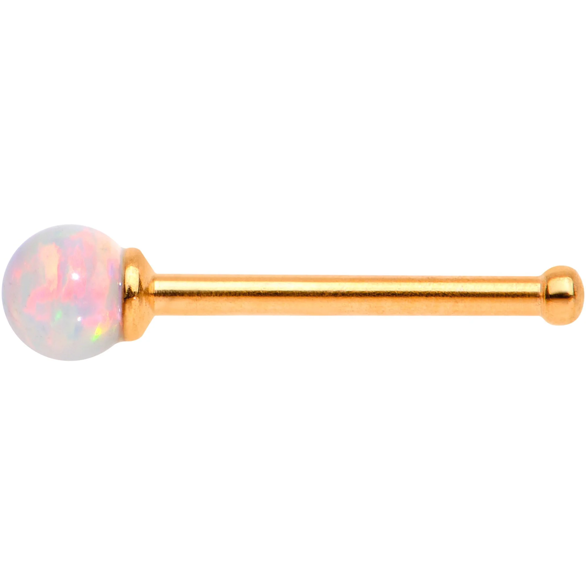 White 2.5mm Synthetic Opal Ball Rose Gold Tone Nose Bone - Image 2