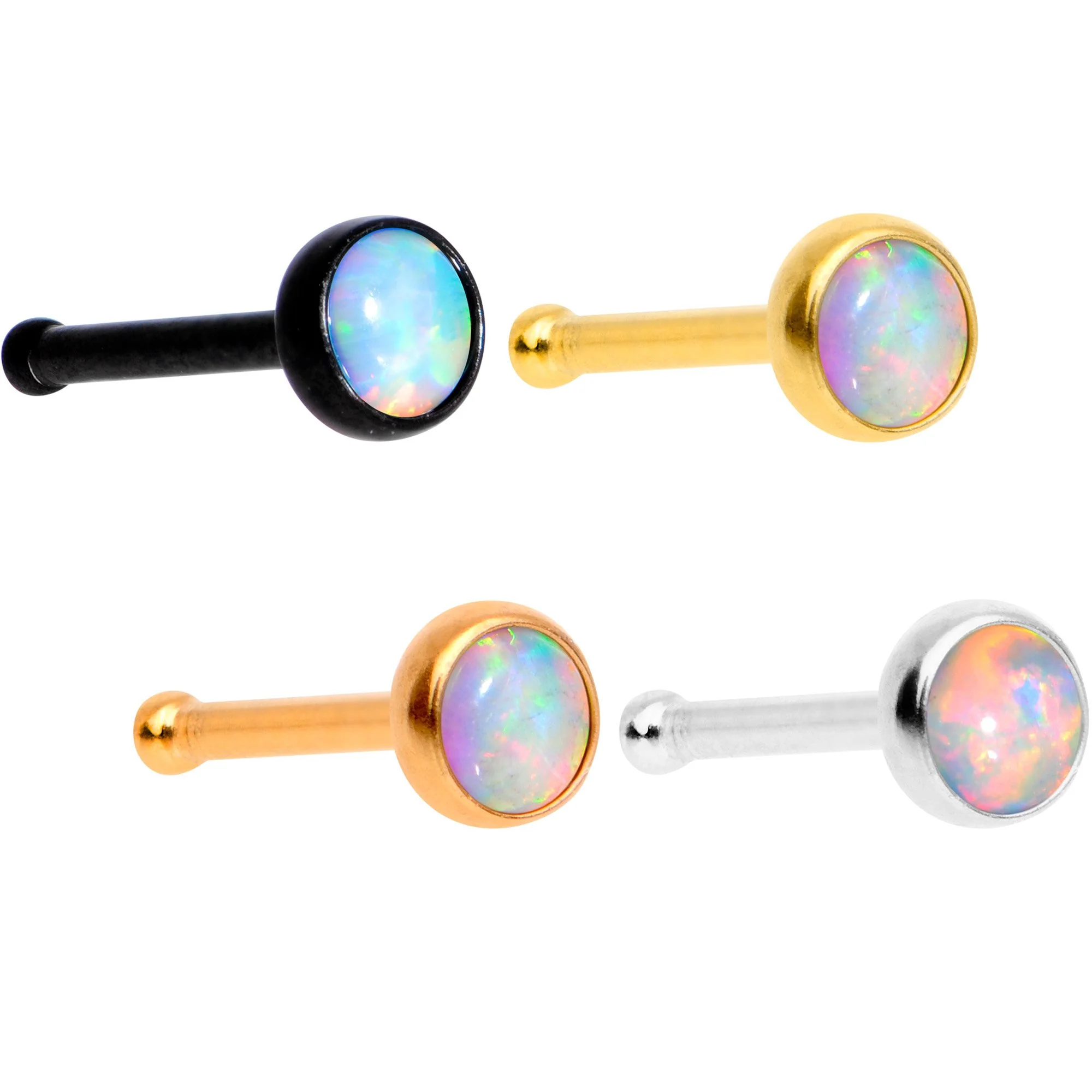 White 3mm Synthetic Opal Anodized Press Fit Nose Bone 4 Pack Set - Image 3