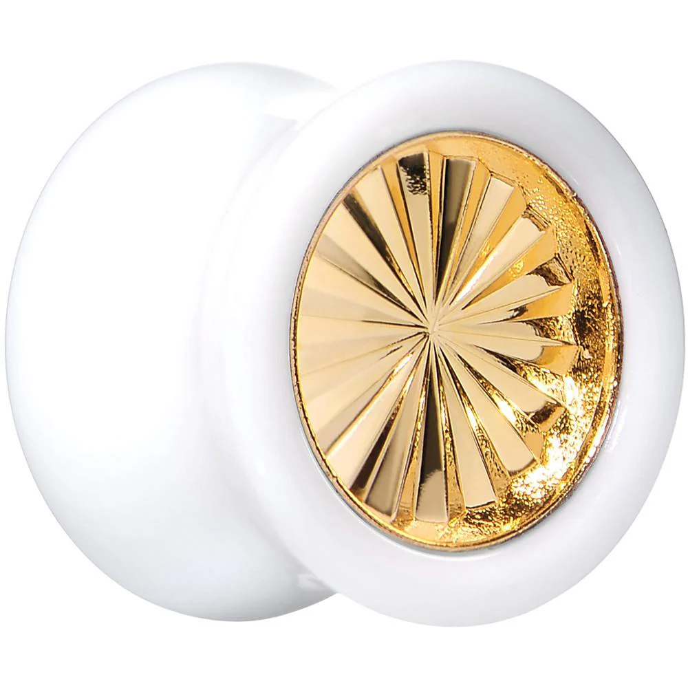 White Acrylic Gold Flashy Tire Rim Saddle Plug 2G to 20mm - Image 5