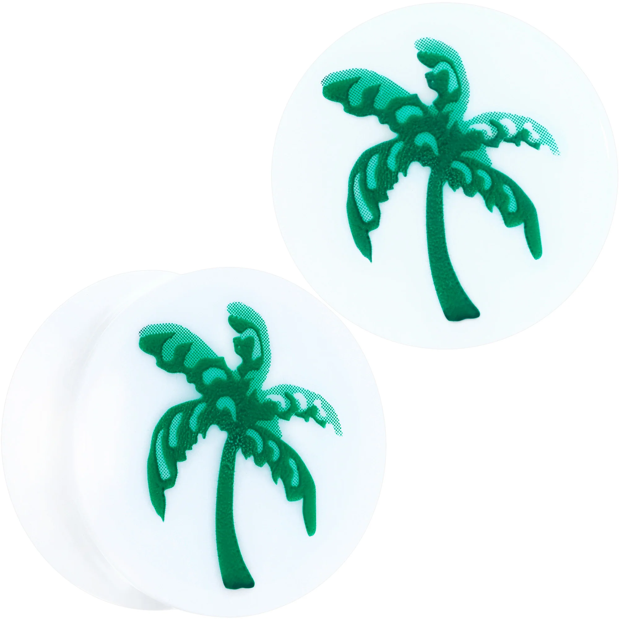 White Acrylic Green Palm Tree Saddle Plug Set - Image 2