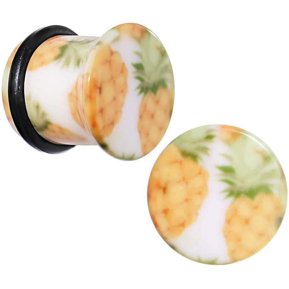 White Acrylic Pineapple Single Flare Plug Set Available in Sizes 3mm to 16mm - Image 6