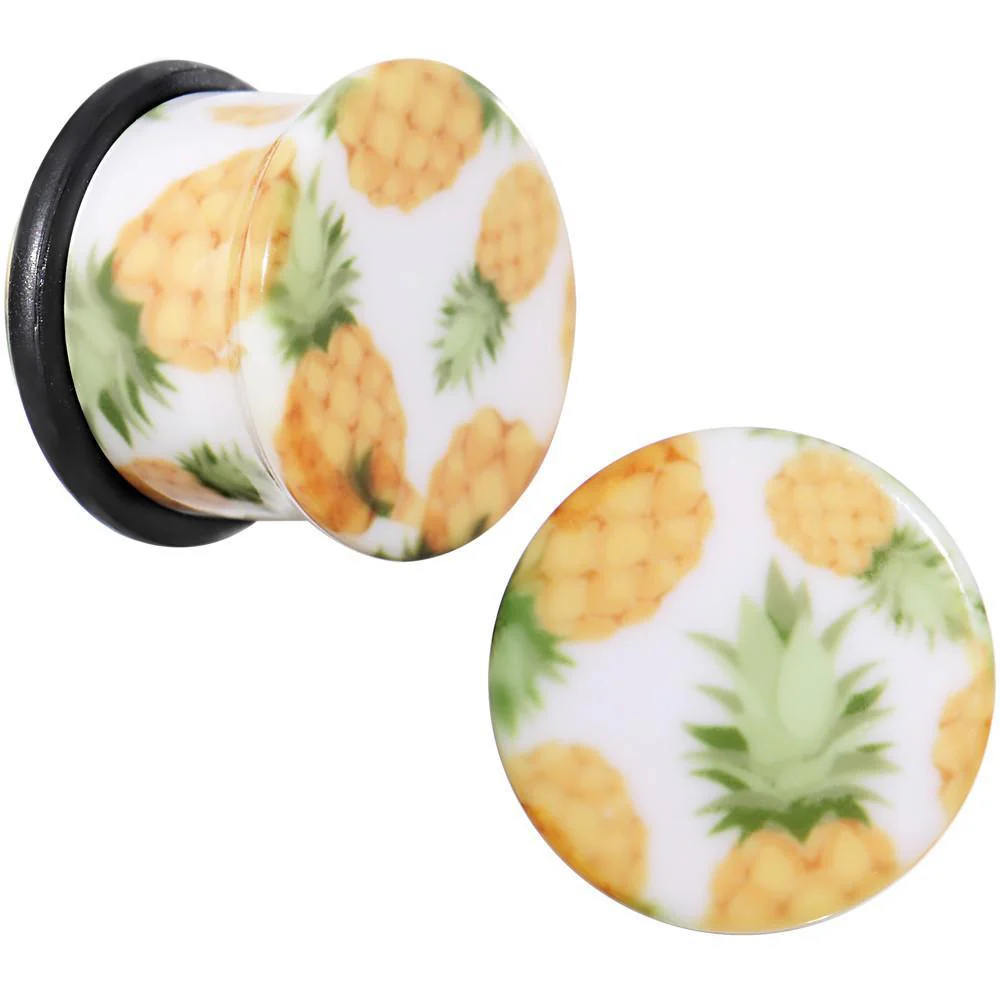White Acrylic Pineapple Single Flare Plug Set Available in Sizes 3mm to 16mm - Image 7