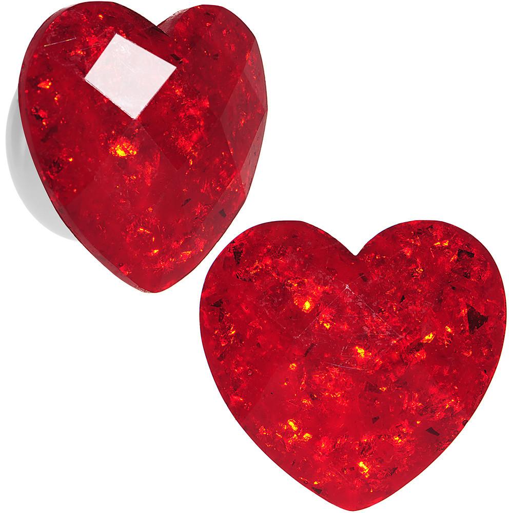 White Acrylic Red Faceted Valentine Heart Saddle Plug Set 2G to 26mm - Image 11