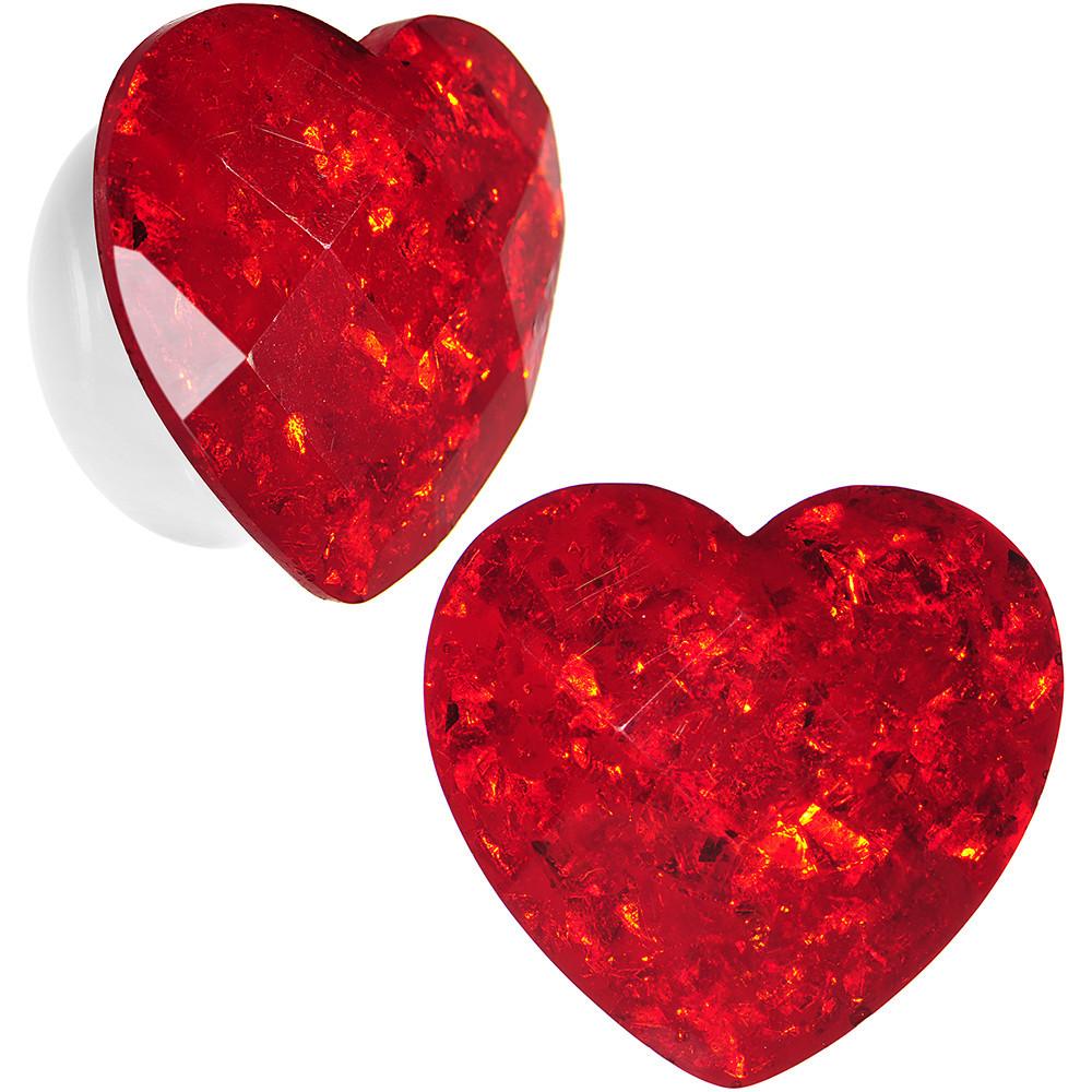 White Acrylic Red Faceted Valentine Heart Saddle Plug Set 2G to 26mm - Image 12