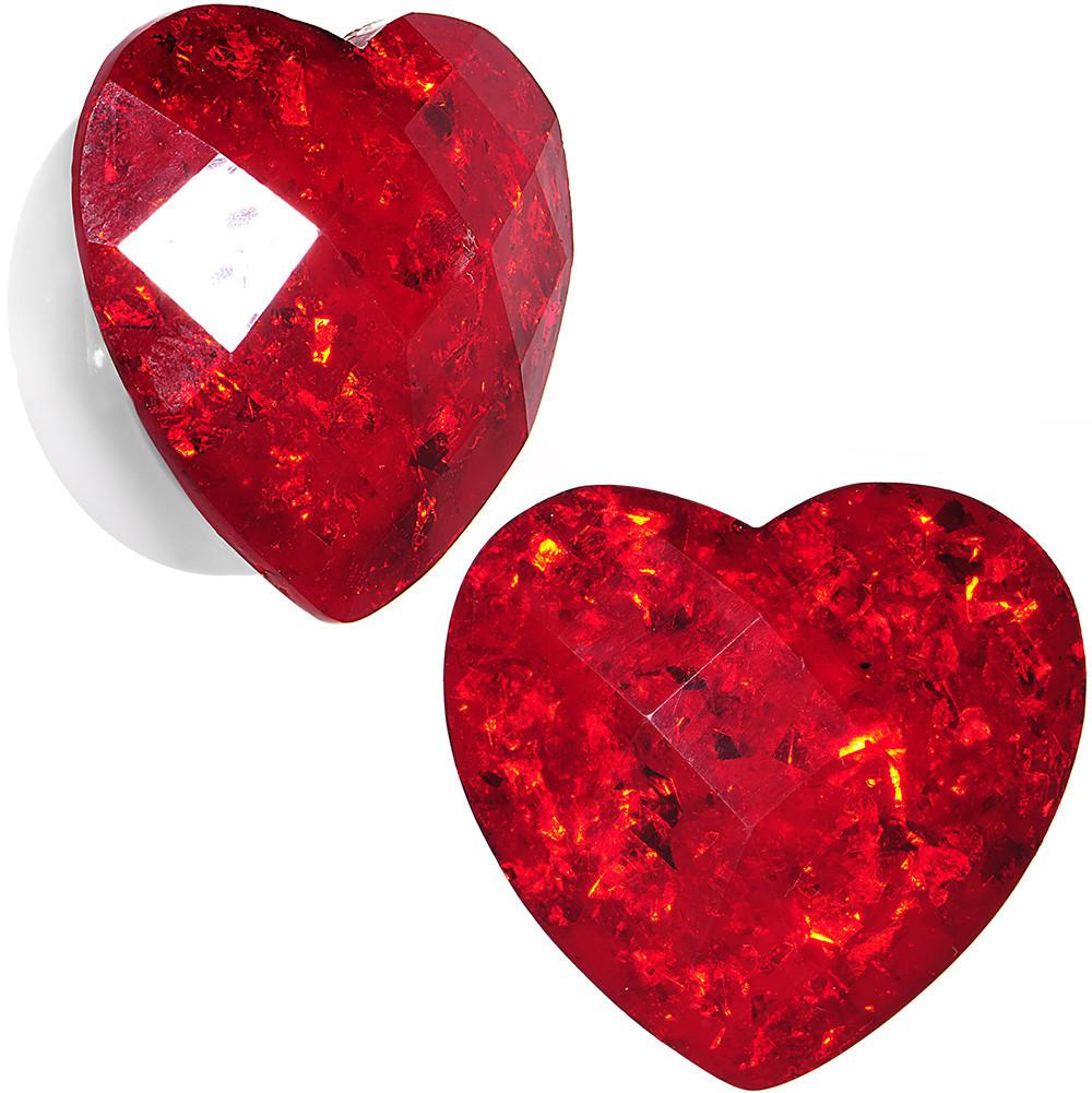 White Acrylic Red Faceted Valentine Heart Saddle Plug Set 2G to 26mm - Image 13