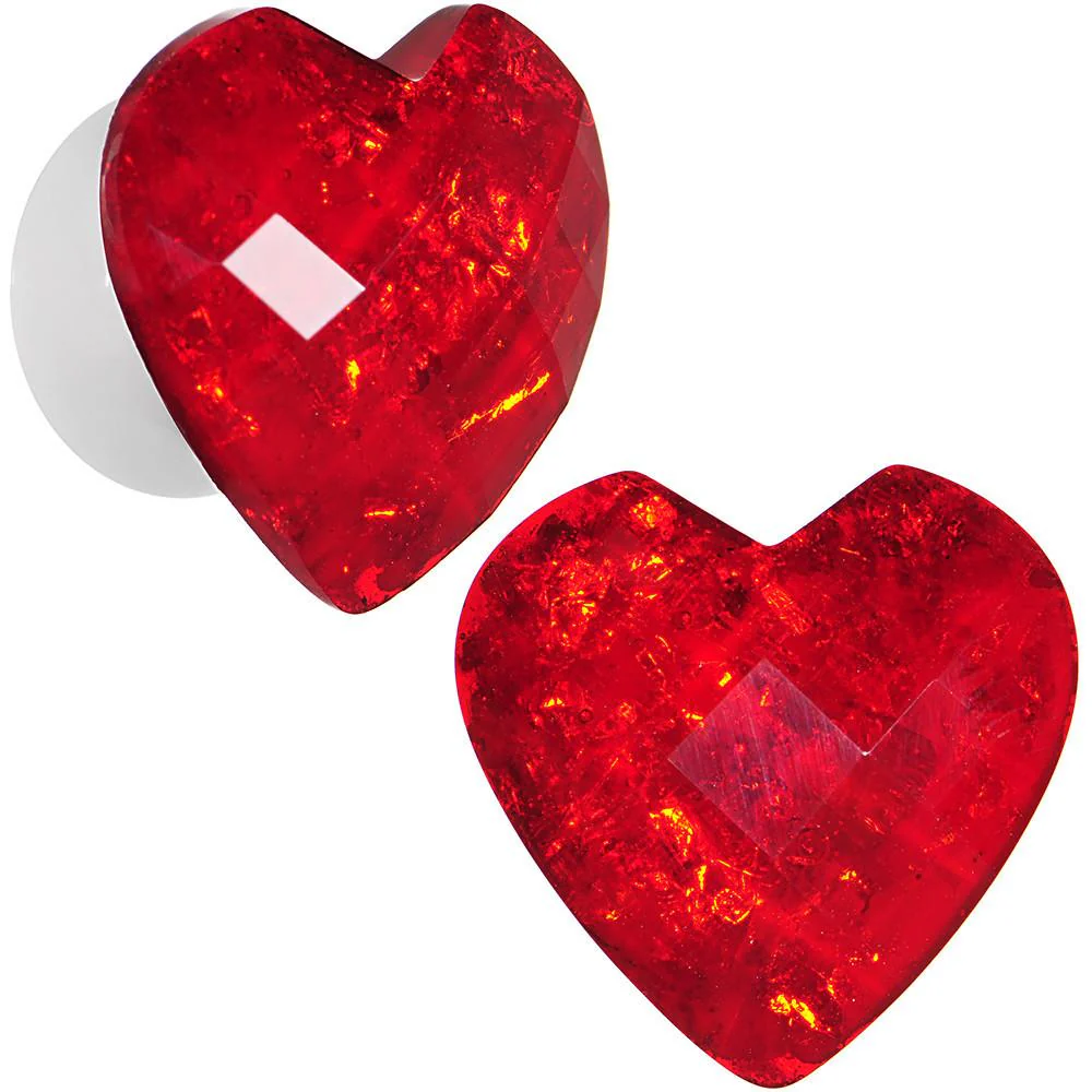 White Acrylic Red Faceted Valentine Heart Saddle Plug Set 2G to 26mm - Image 6