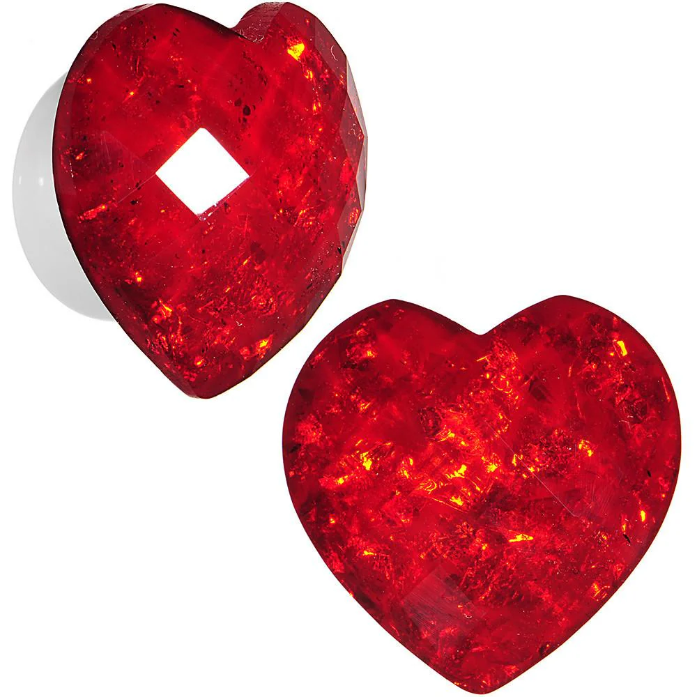 White Acrylic Red Faceted Valentine Heart Saddle Plug Set 2G to 26mm - Image 8