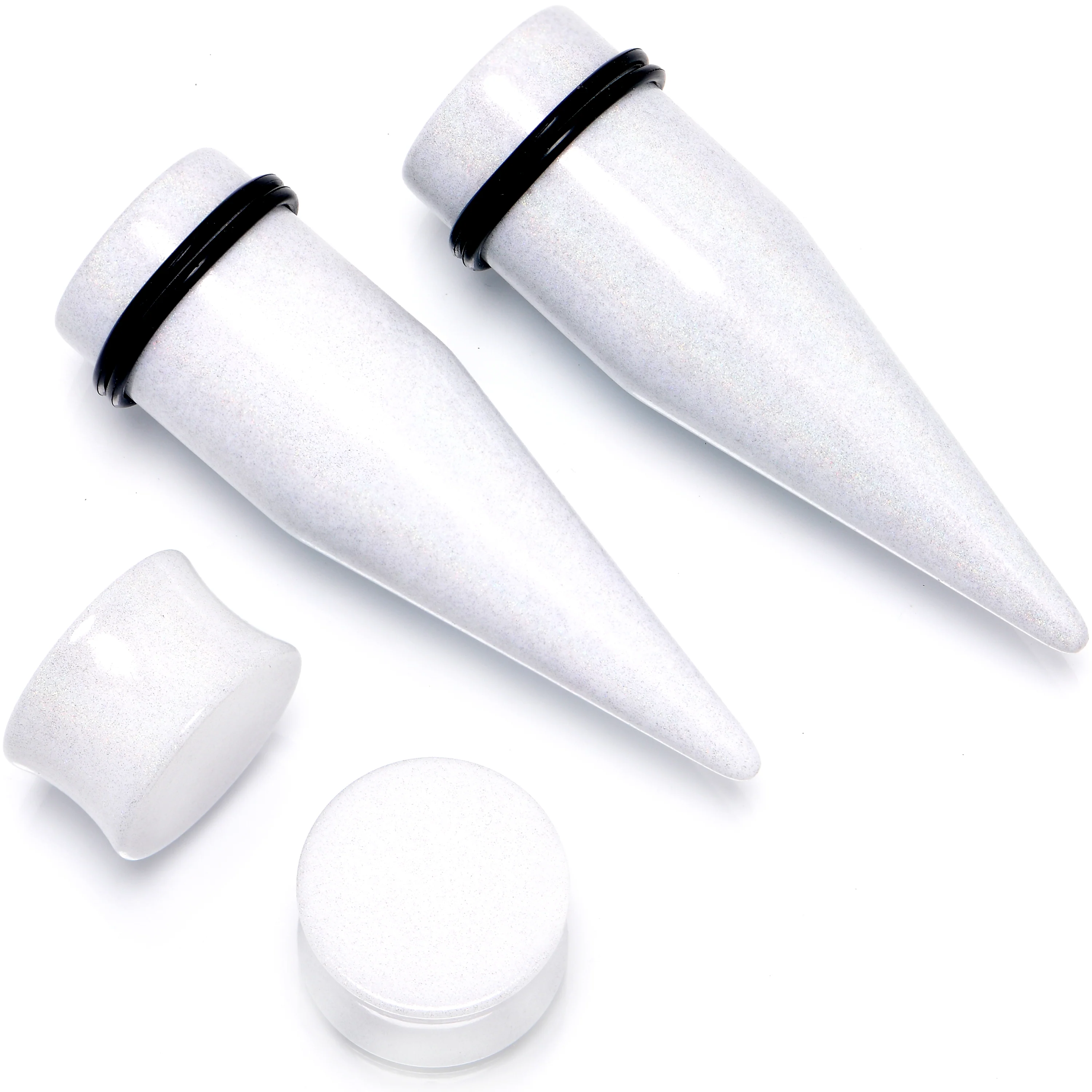 White Acrylic Shimmer Finish Taper Plug Set 6mm to 20mm Sizes - Image 10