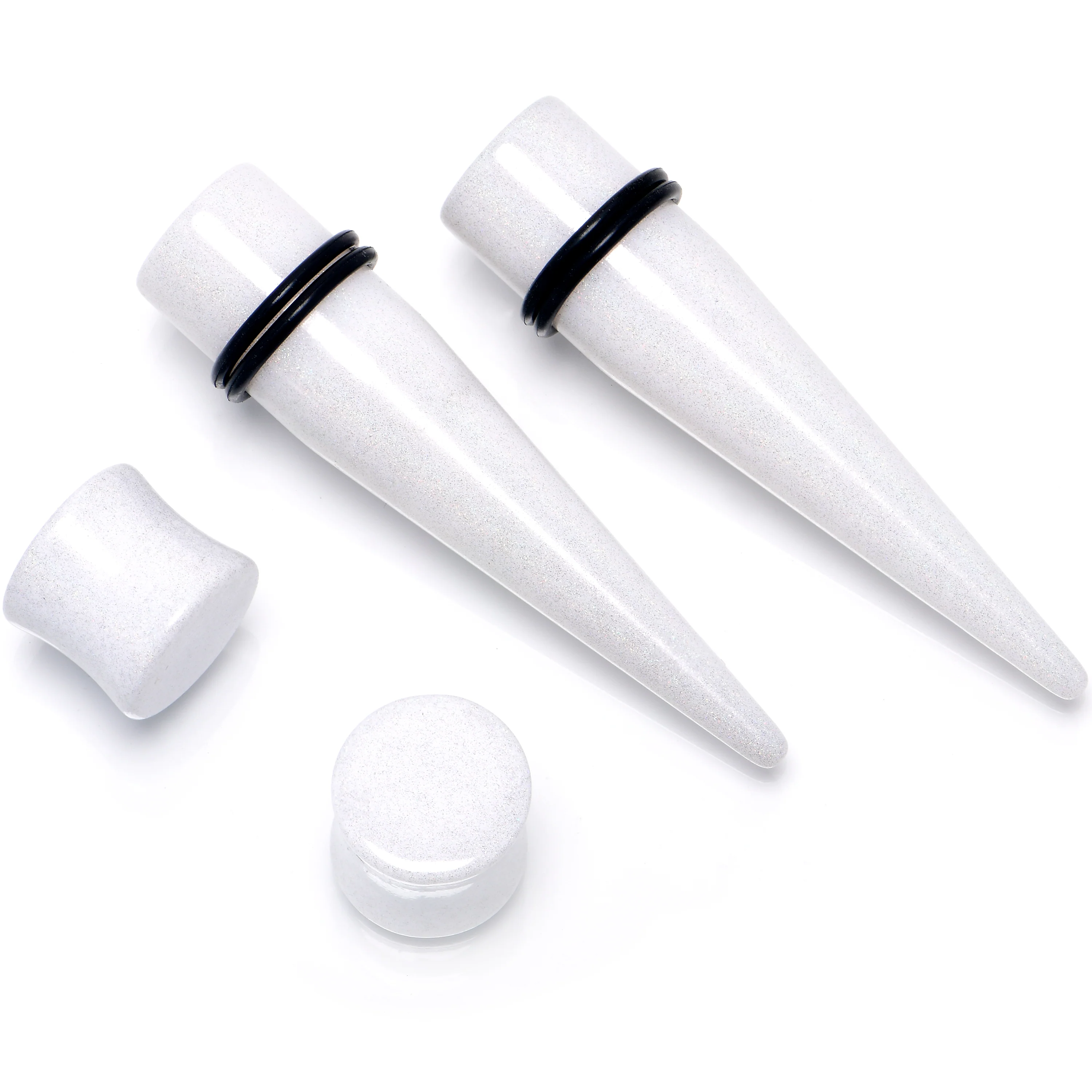 White Acrylic Shimmer Finish Taper Plug Set 6mm to 20mm Sizes - Image 6