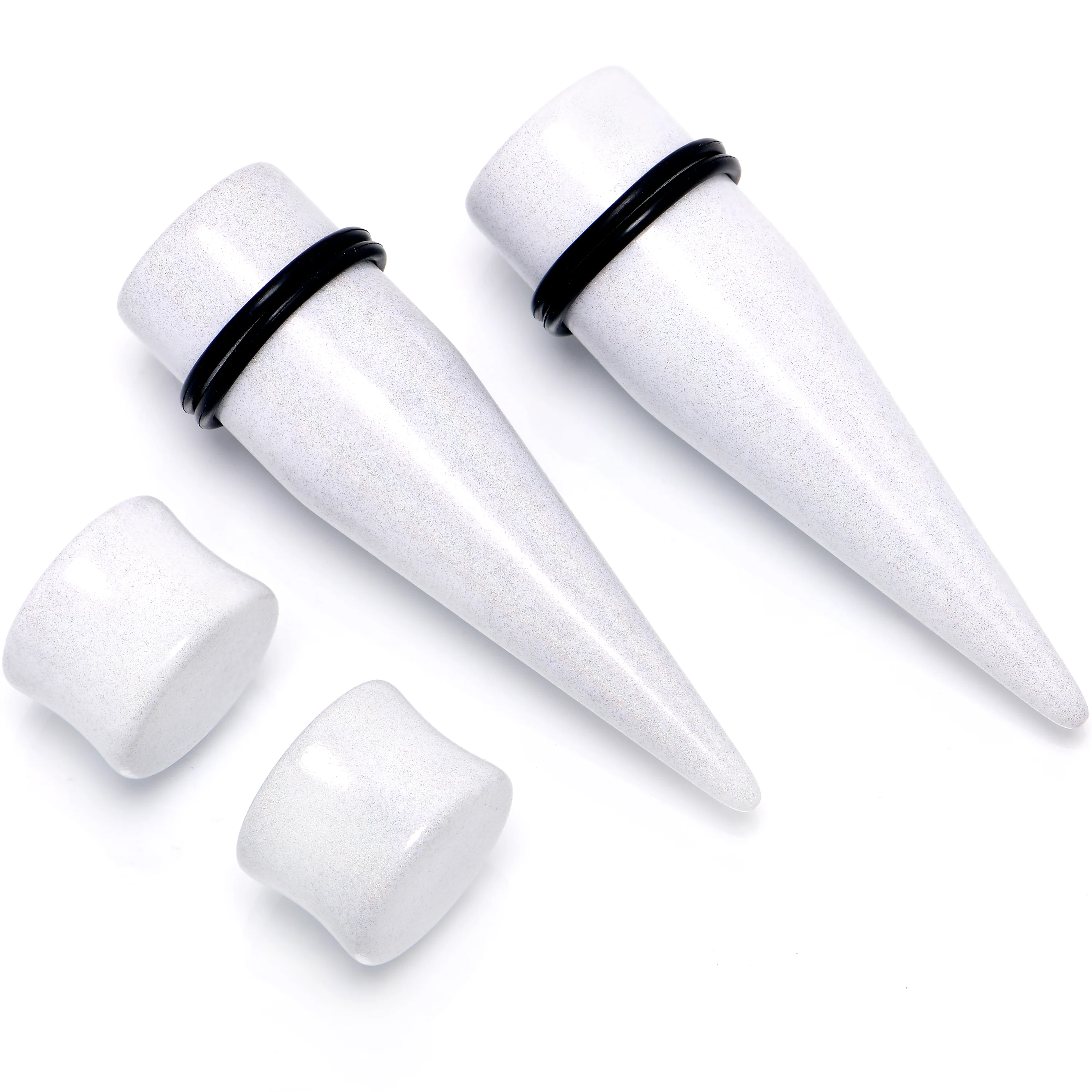 White Acrylic Shimmer Finish Taper Plug Set 6mm to 20mm Sizes - Image 8