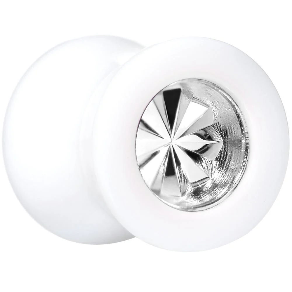 White Acrylic Silver Flashy Tire Rim Saddle Plug 2G to 20mm - Image 3