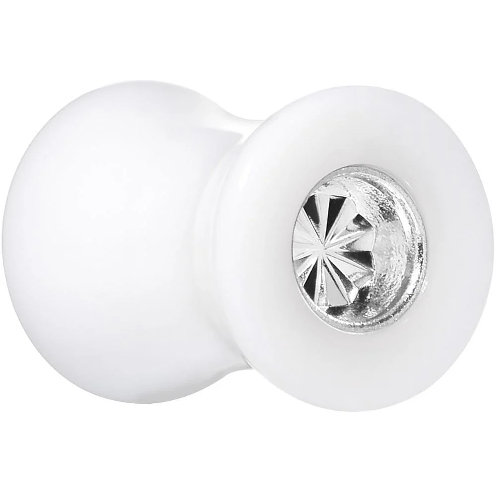 White Acrylic Silver Flashy Tire Rim Saddle Plug 2G to 20mm - Image 4