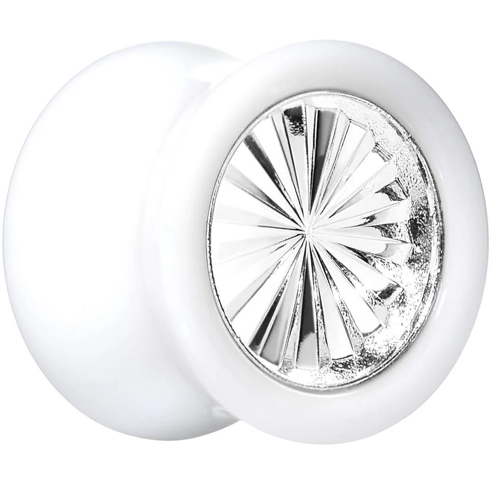 White Acrylic Silver Flashy Tire Rim Saddle Plug 2G to 20mm - Image 5
