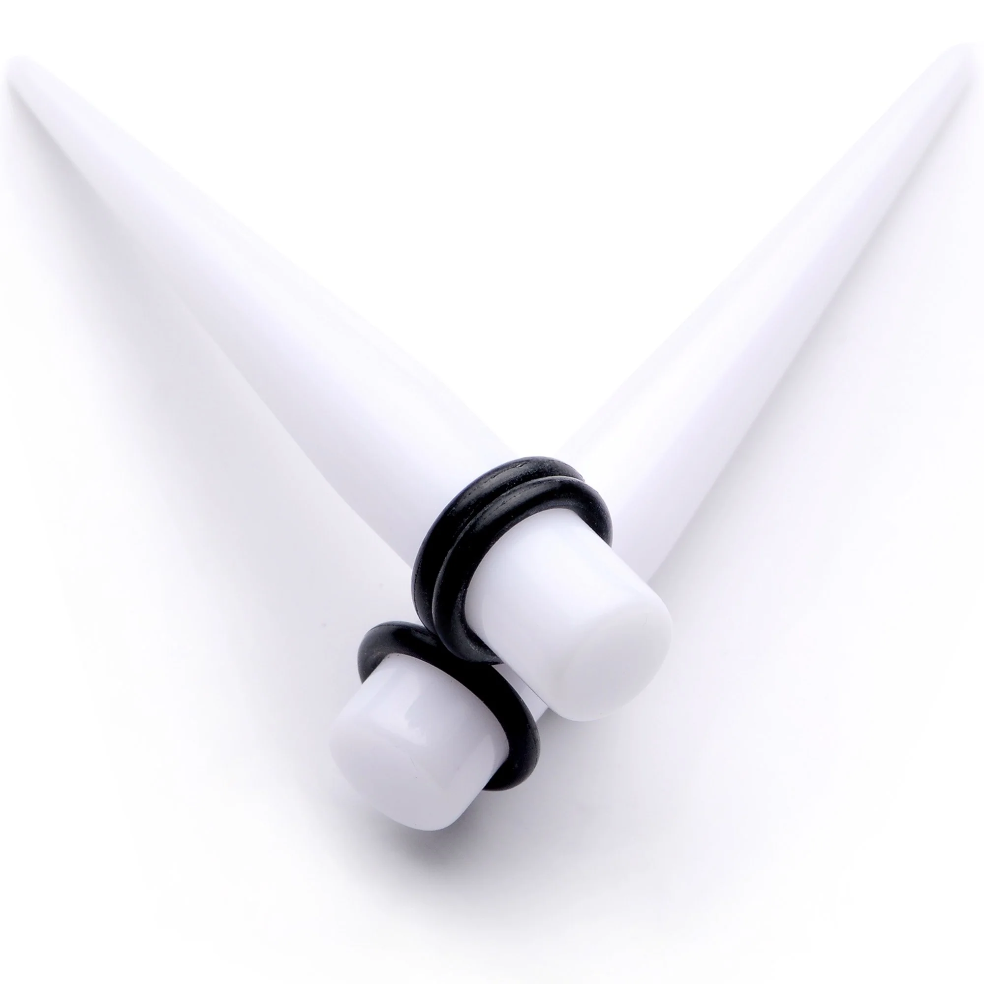 White Acrylic Straight Taper Set Available in Sizes  14G to 00G - Image 11