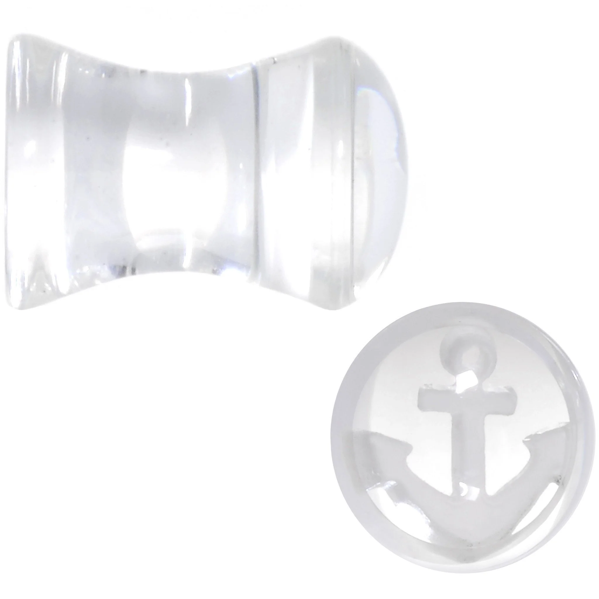 White Anchor Clear Acrylic Saddle Plug Set Available in Sizes 6mm to 20mm - Image 2