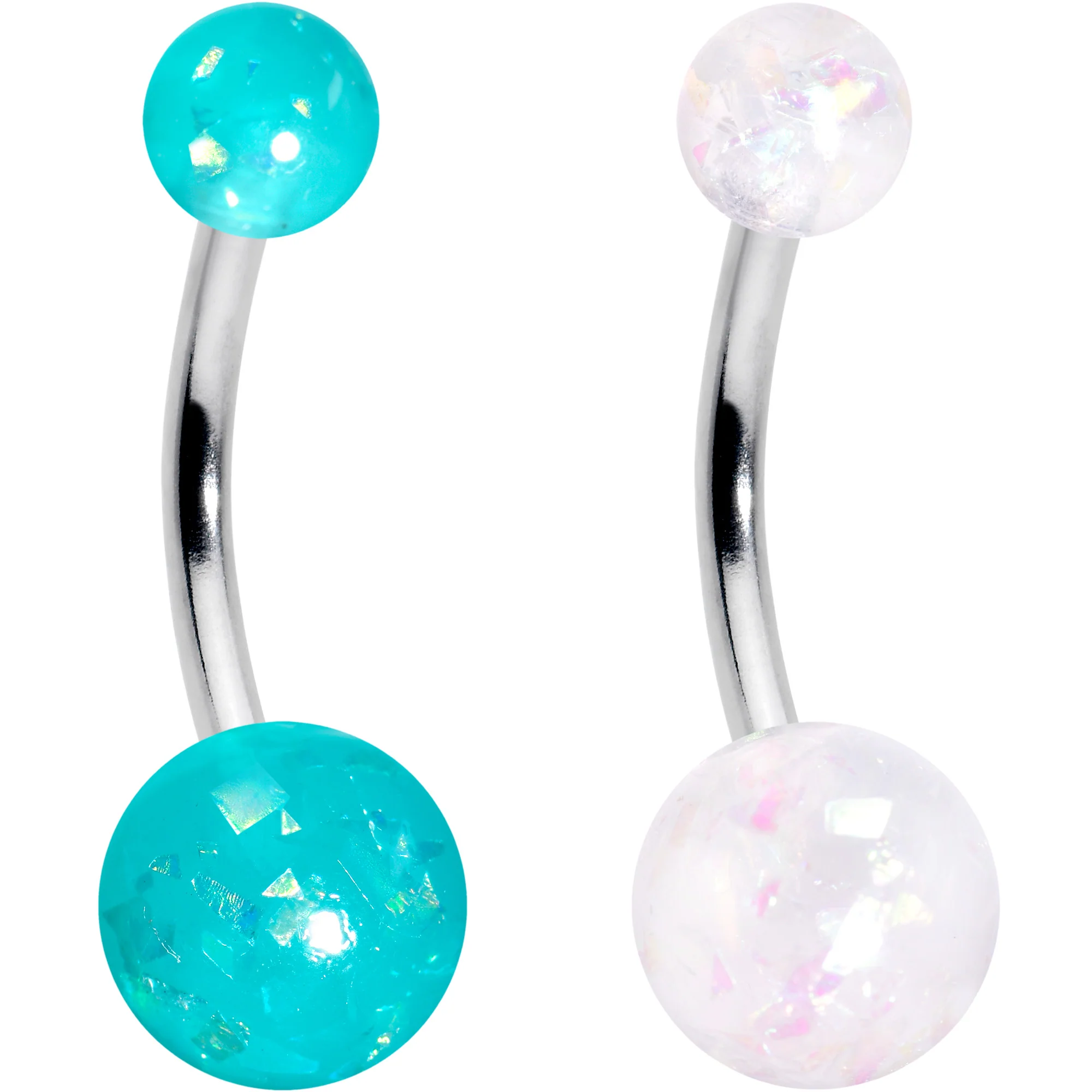 White Aurora Green Black Faux Opal Pack Belly Ring Set of 4 - Image 2