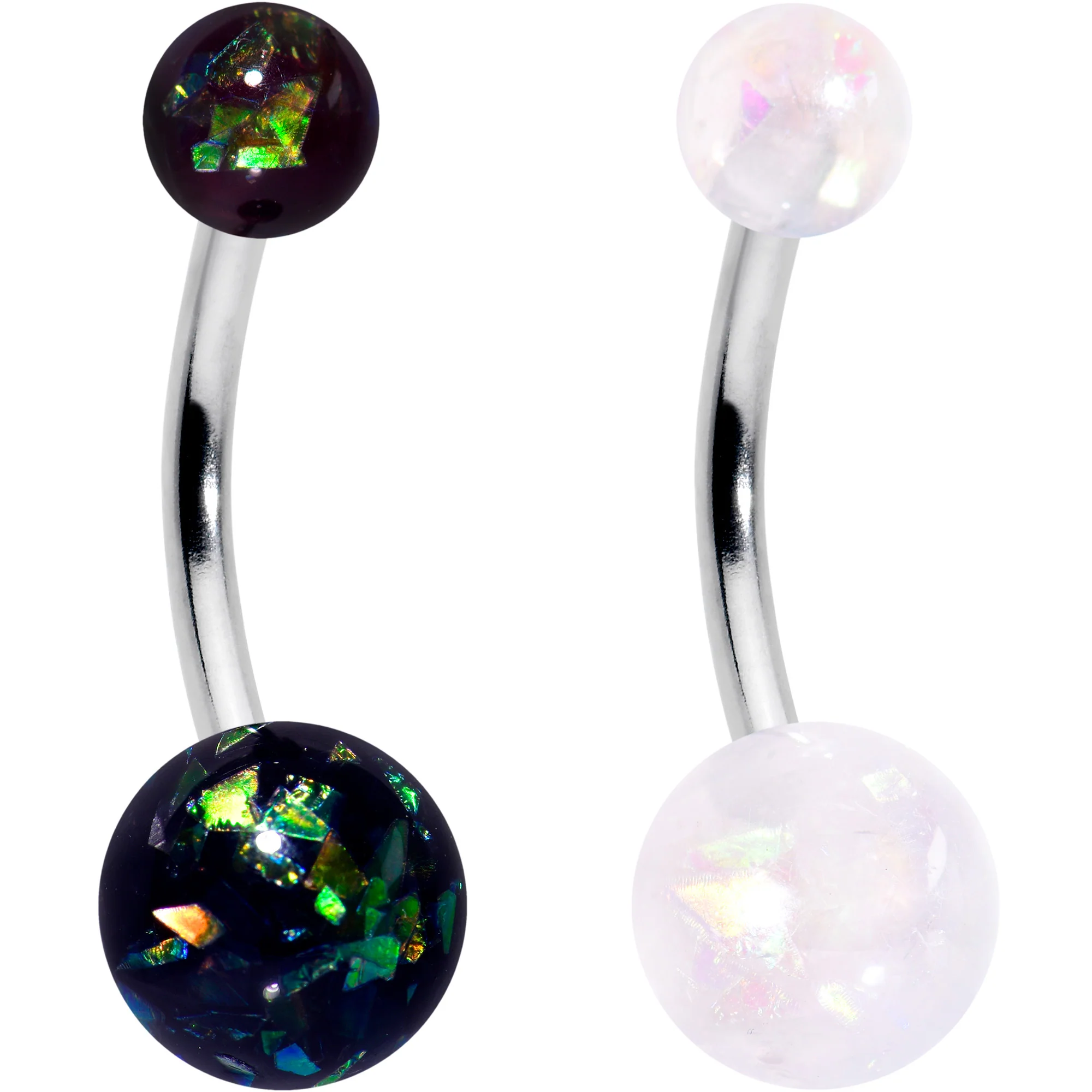 White Aurora Green Black Faux Opal Pack Belly Ring Set of 4 - Image 3