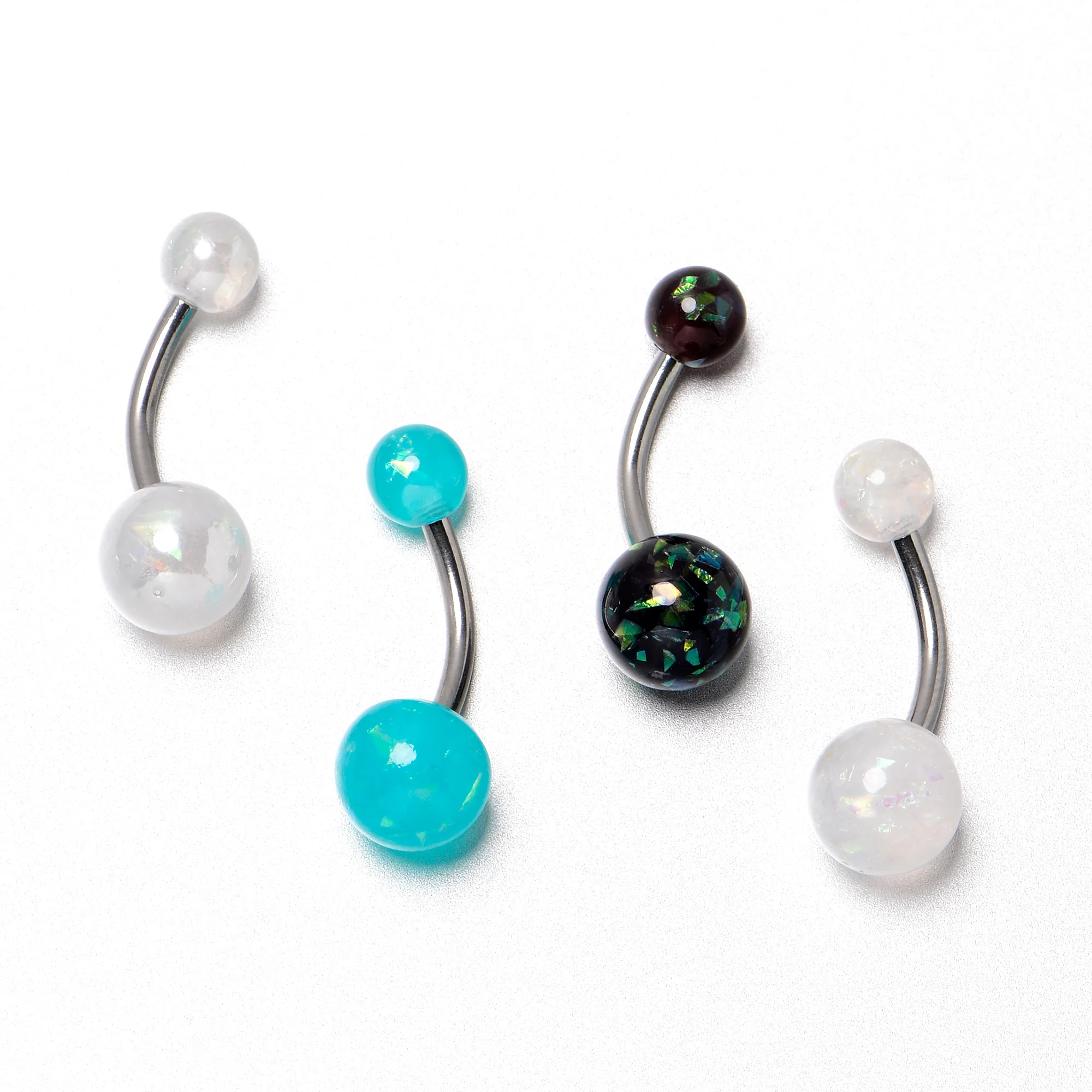 White Aurora Green Black Faux Opal Pack Belly Ring Set of 4 - Image 7