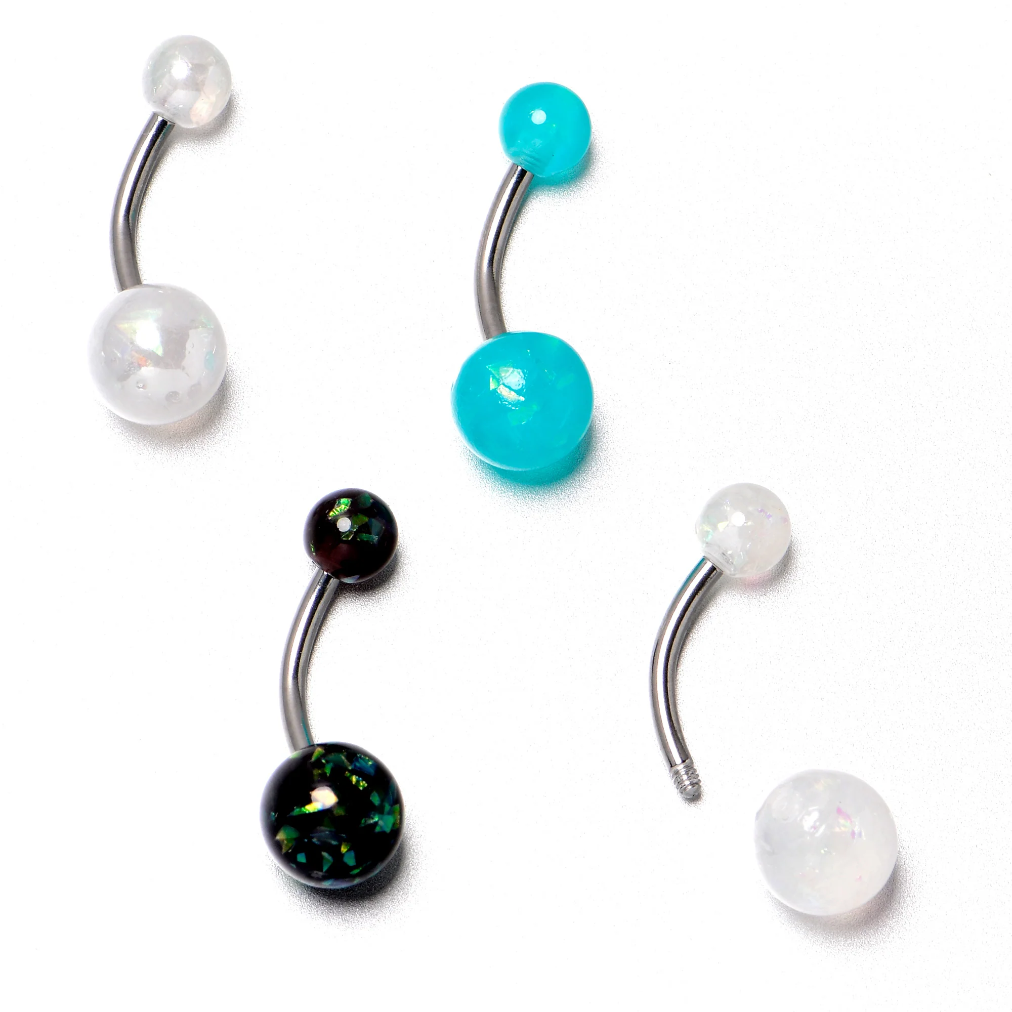White Aurora Green Black Faux Opal Pack Belly Ring Set of 4 - Image 8