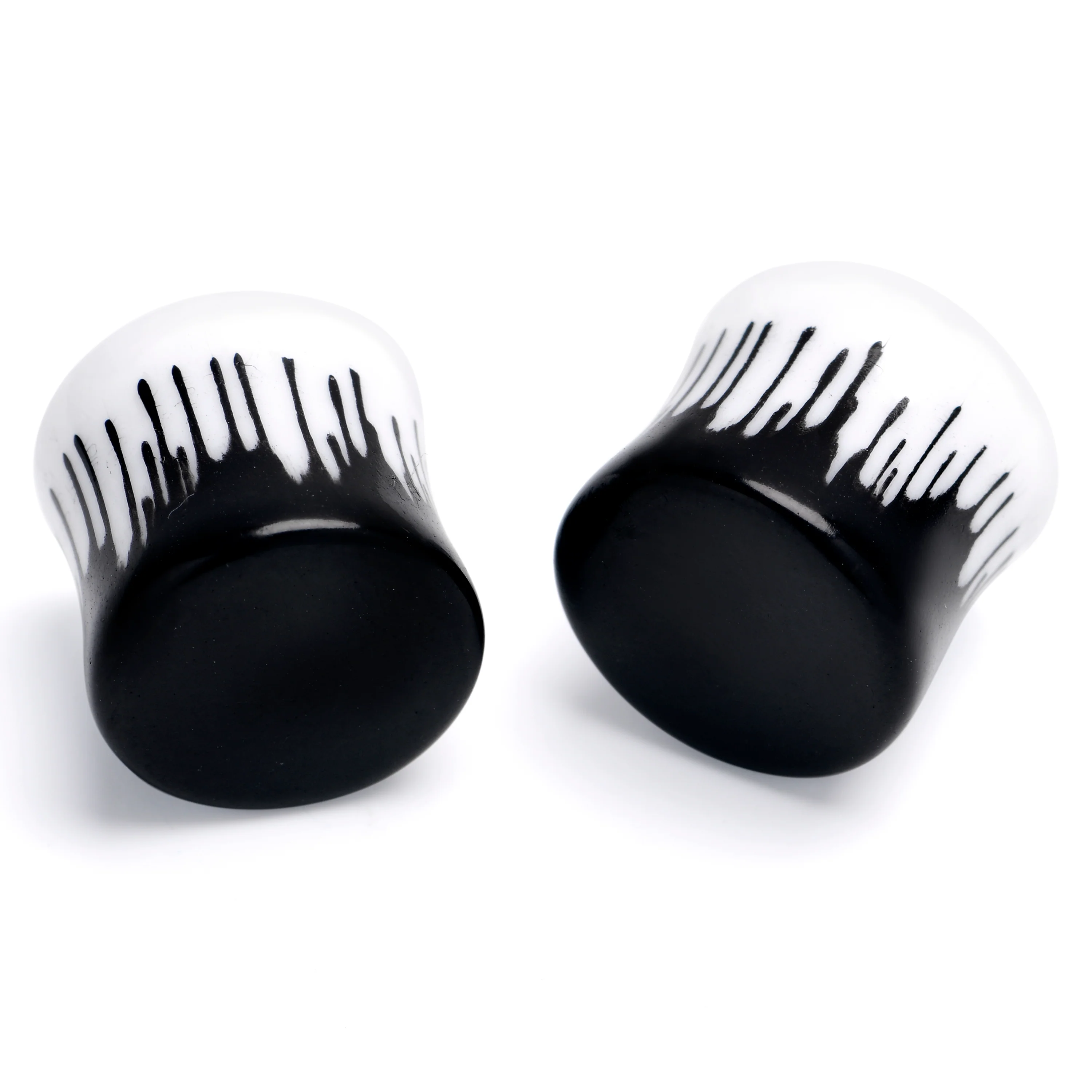 White Black Drip Acrylic Double Flare Plugs - Image 6