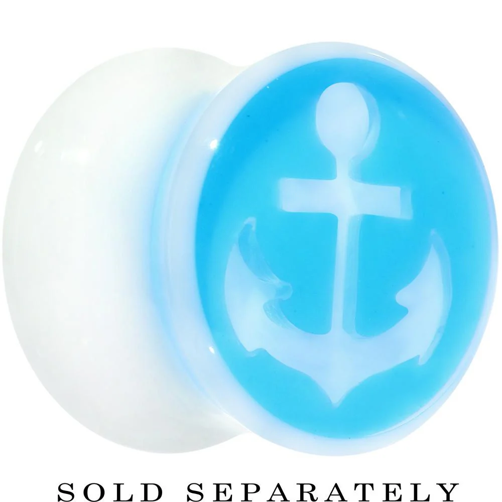 White Blue Acrylic Set Sail Nautical Anchor Saddle Plug 14mm and 16mm - Image 4