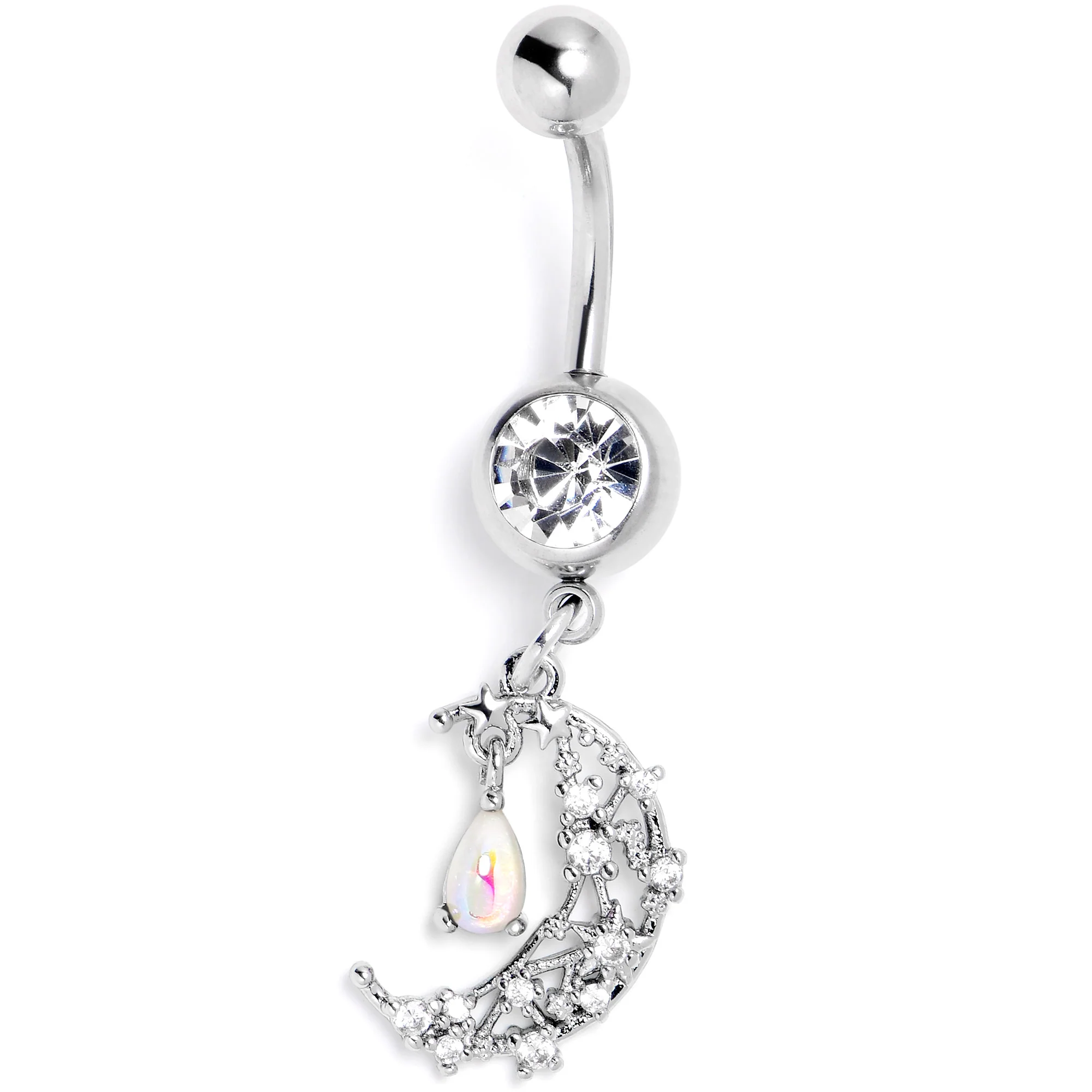 White Clear Gem Constellation Moon Dangle Belly Ring - Image 3