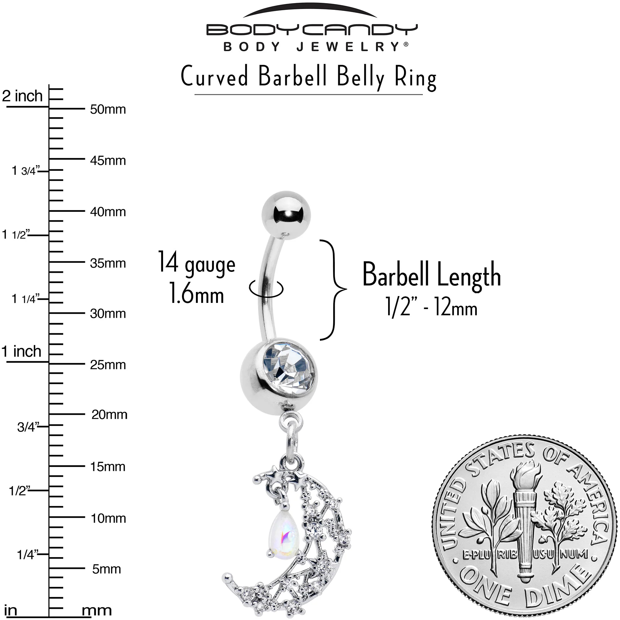 White Clear Gem Constellation Moon Dangle Belly Ring - Image 6