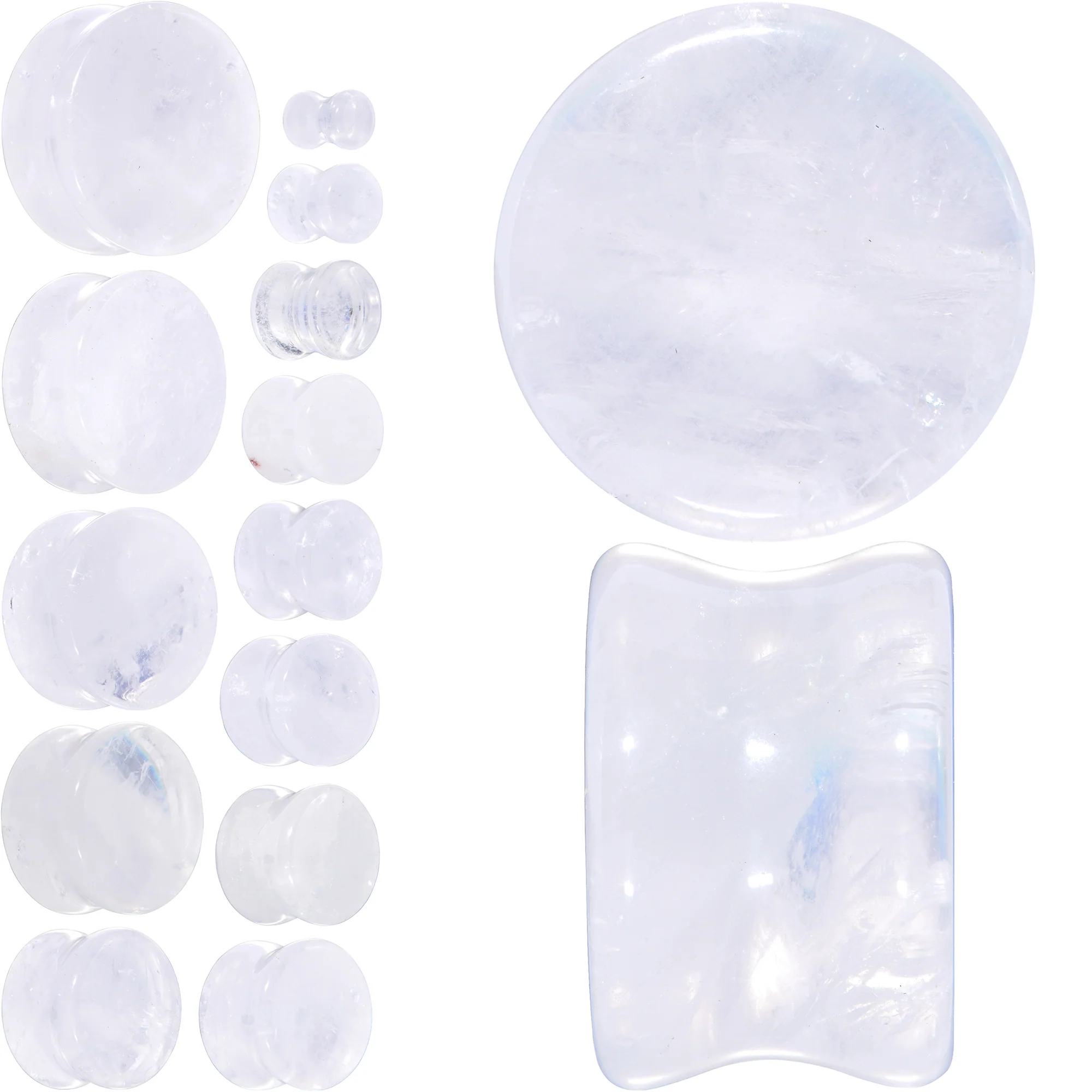 White Cloudy Quartz Double Flare Plug Set