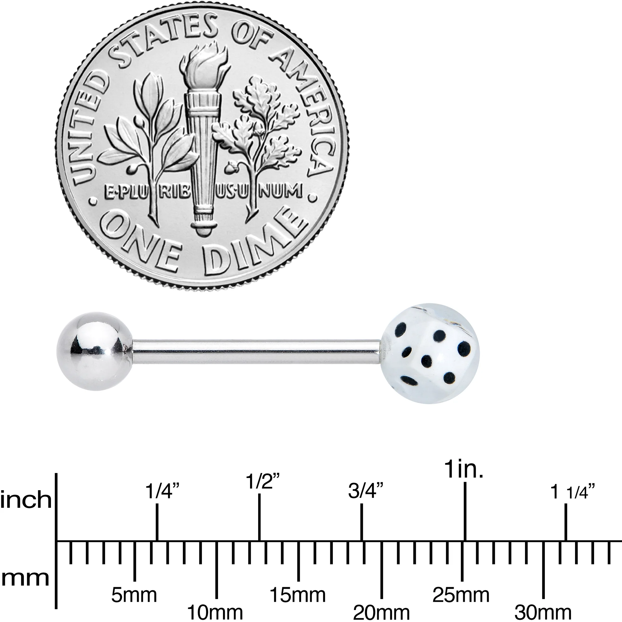 White Dice Barbell Tongue Ring - Image 4