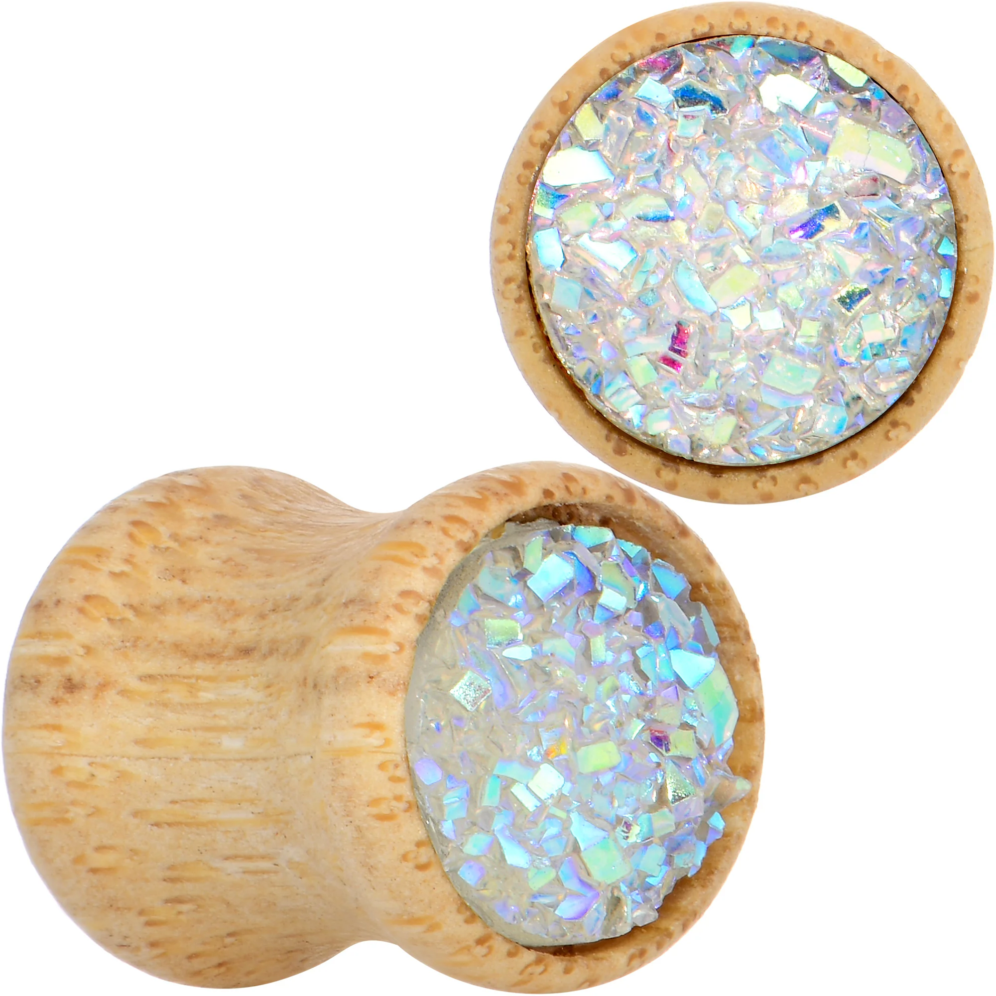 White Druzy Stone Wood Saddle Plug Set - Image 5