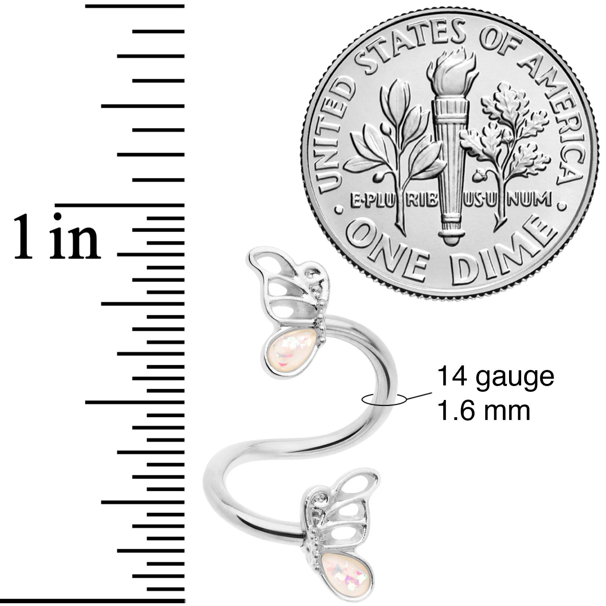 White Faux Opal Butterfly Spiral Twister Belly Ring - Image 3