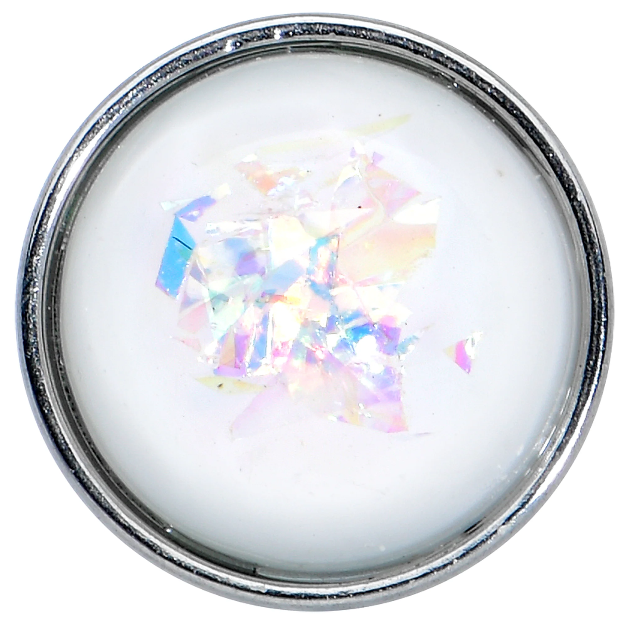 White Faux Opal Disc Top Barbell Tongue Ring - Image 2
