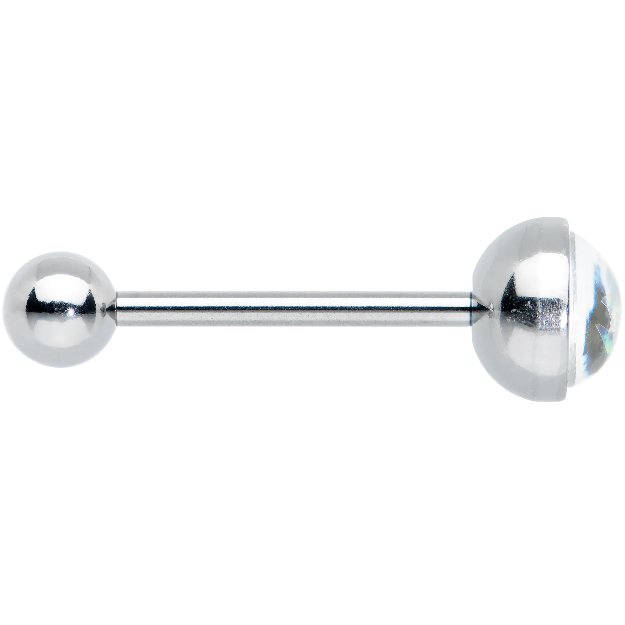 White Faux Opal Disc Top Barbell Tongue Ring - Image 3