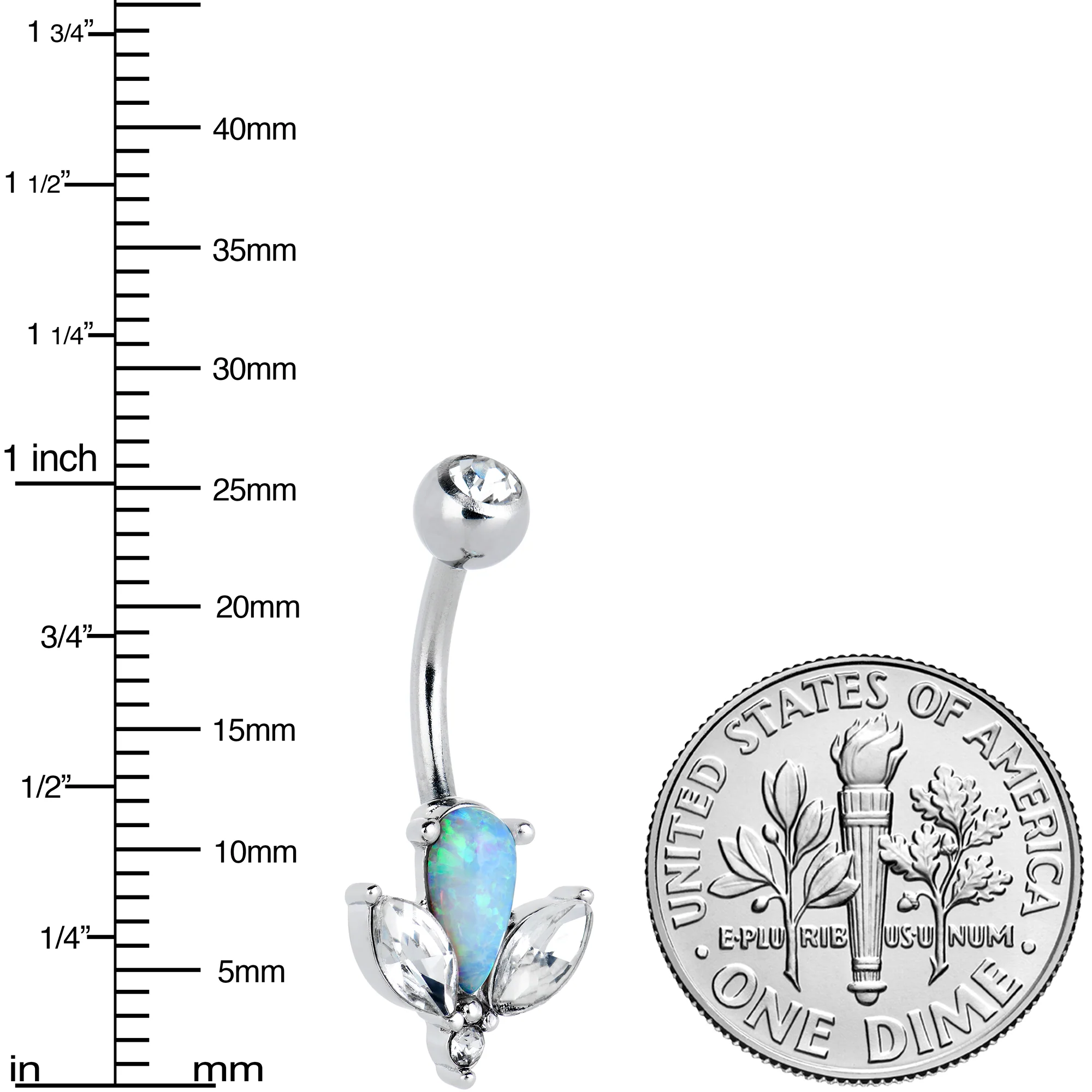 White Faux Opal Drop Flower Belly Ring - Image 3