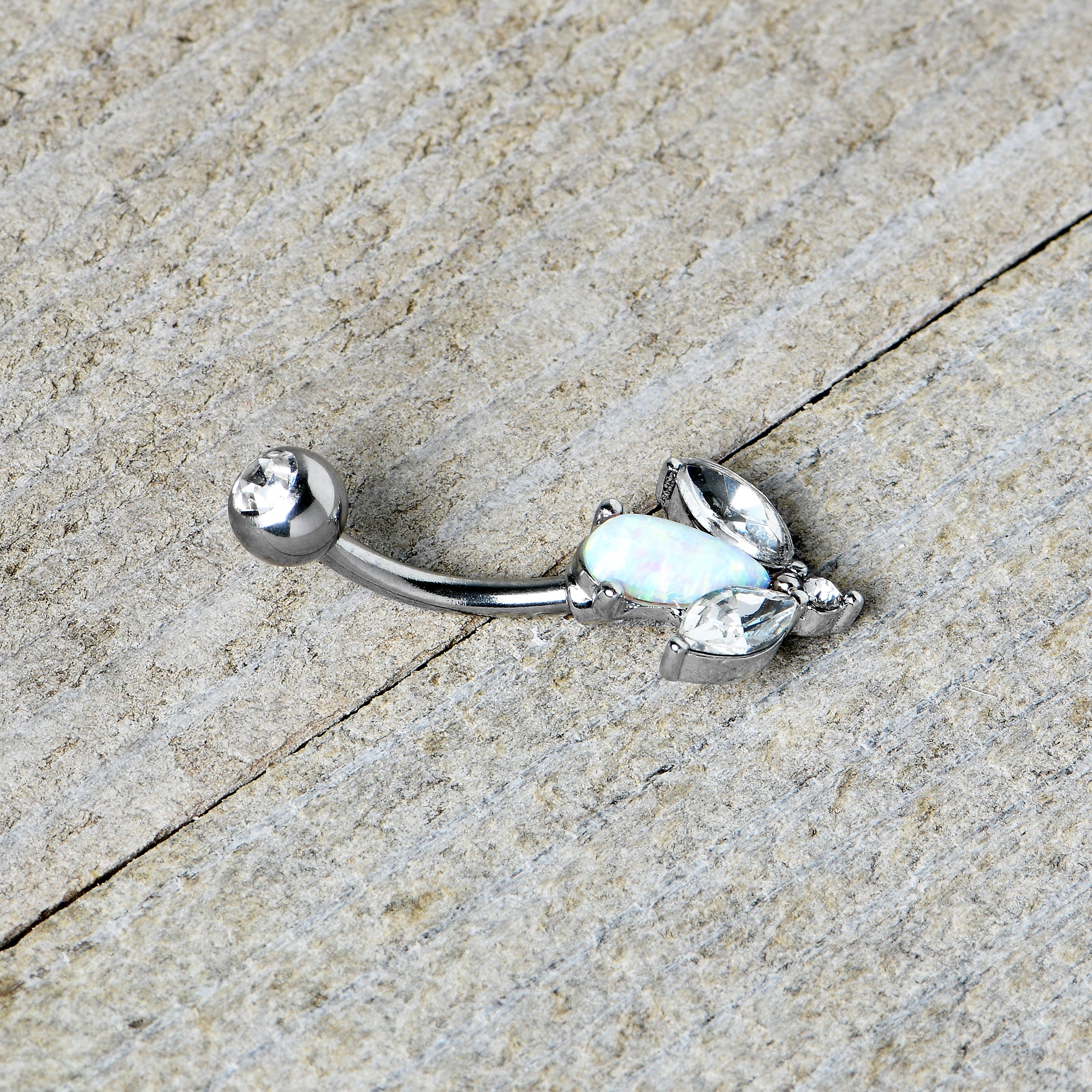 White Faux Opal Drop Flower Belly Ring - Image 4