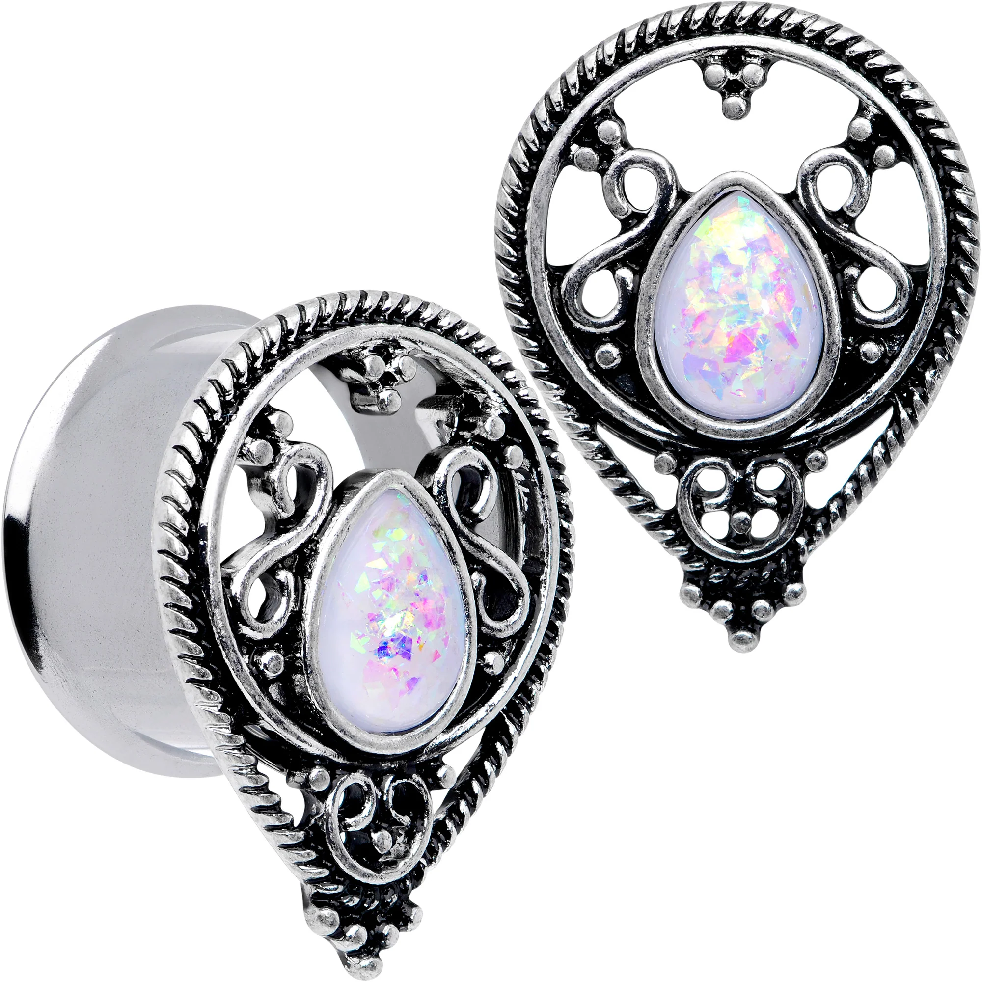 White Faux Opal Filigree Double Flare Plug Set - Image 11