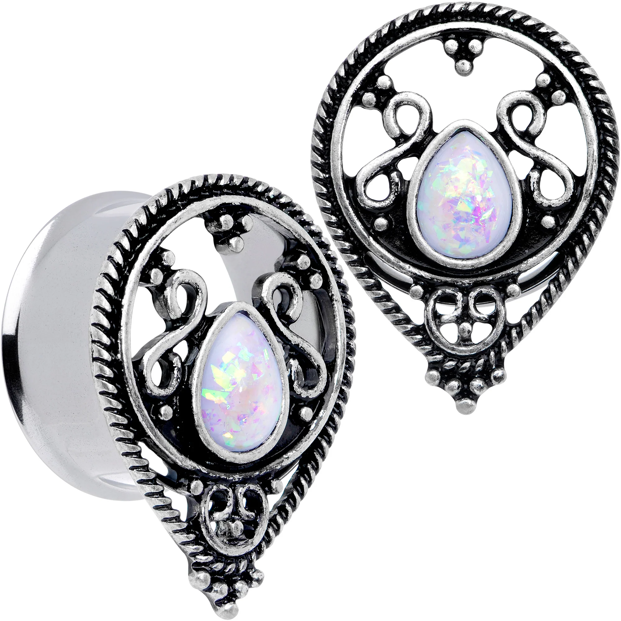 White Faux Opal Filigree Double Flare Plug Set - Image 12