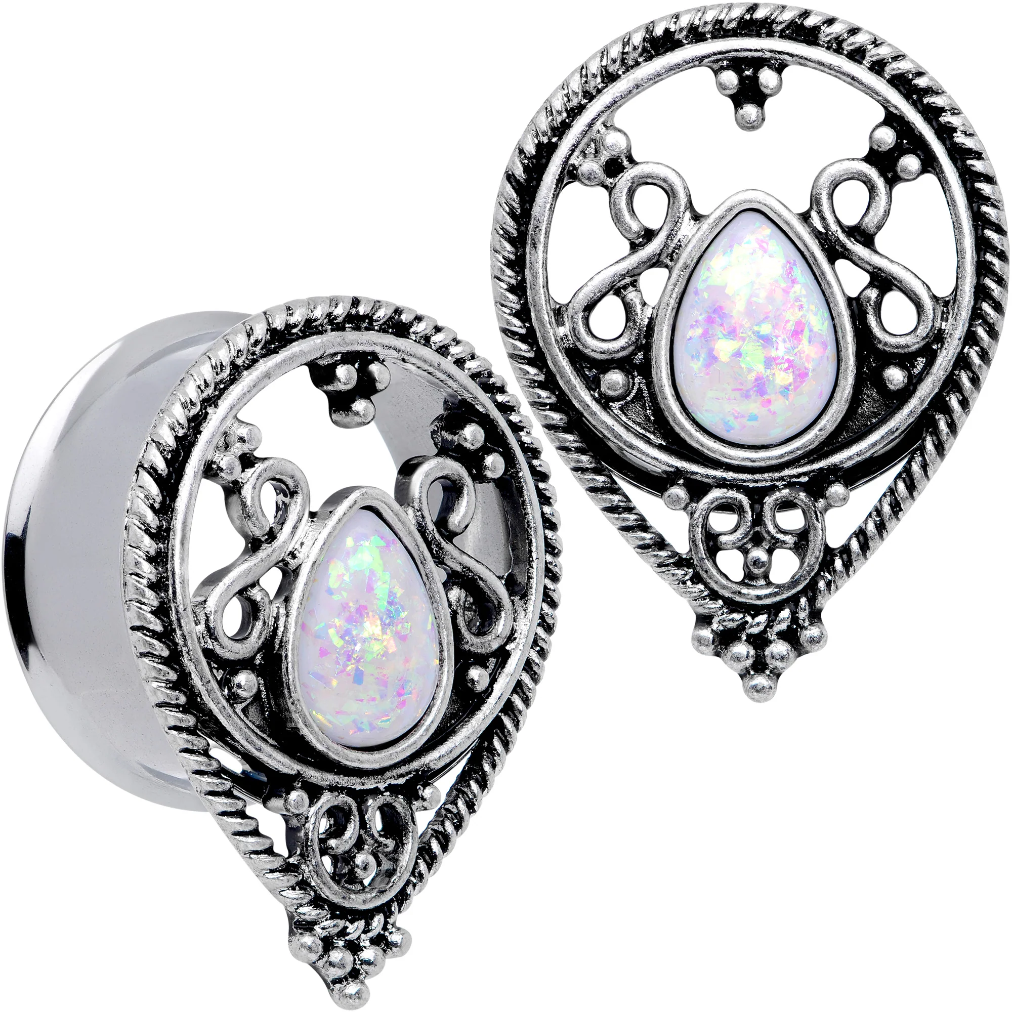 White Faux Opal Filigree Double Flare Plug Set - Image 13