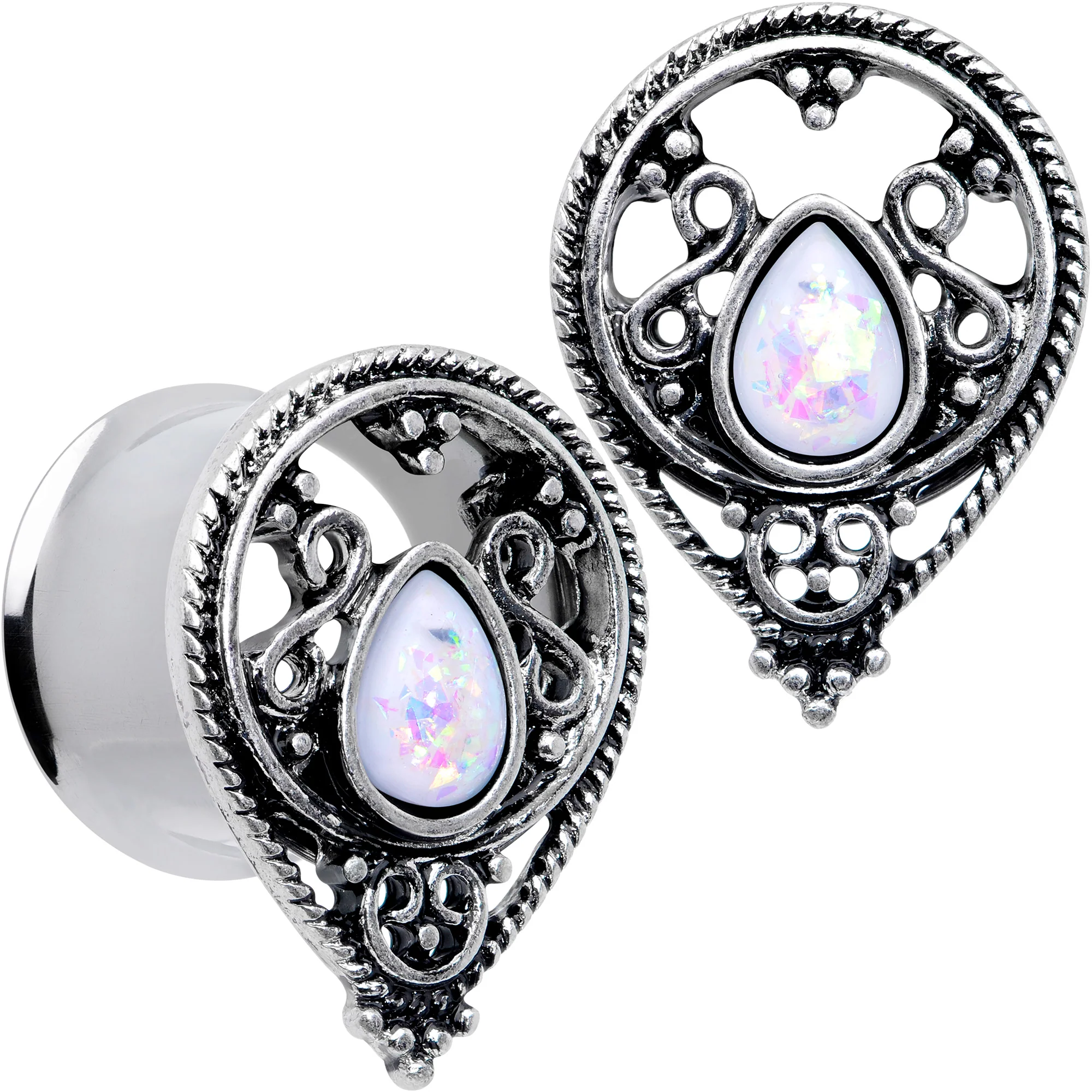 White Faux Opal Filigree Double Flare Plug Set - Image 2
