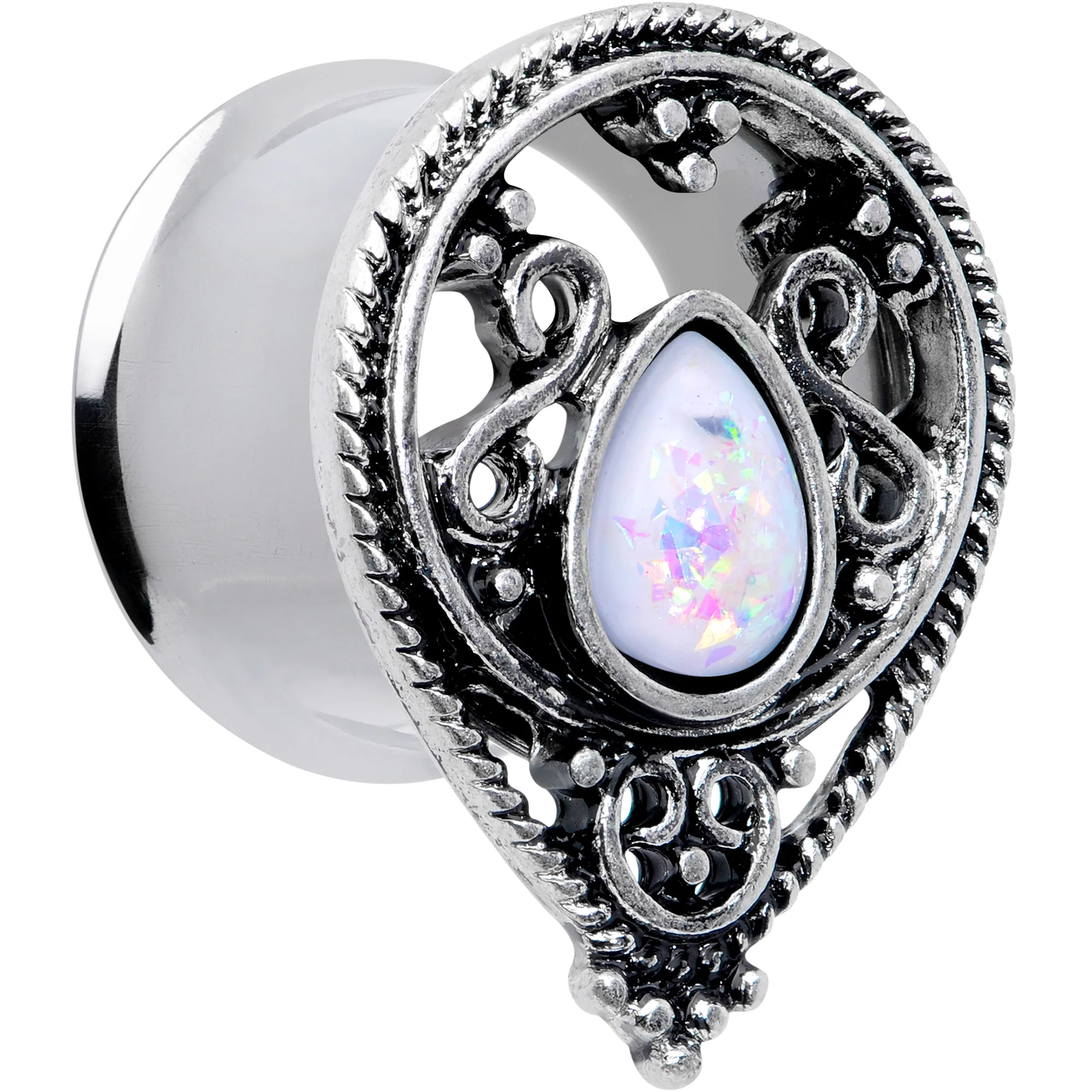 White Faux Opal Filigree Double Flare Plug Set - Image 3