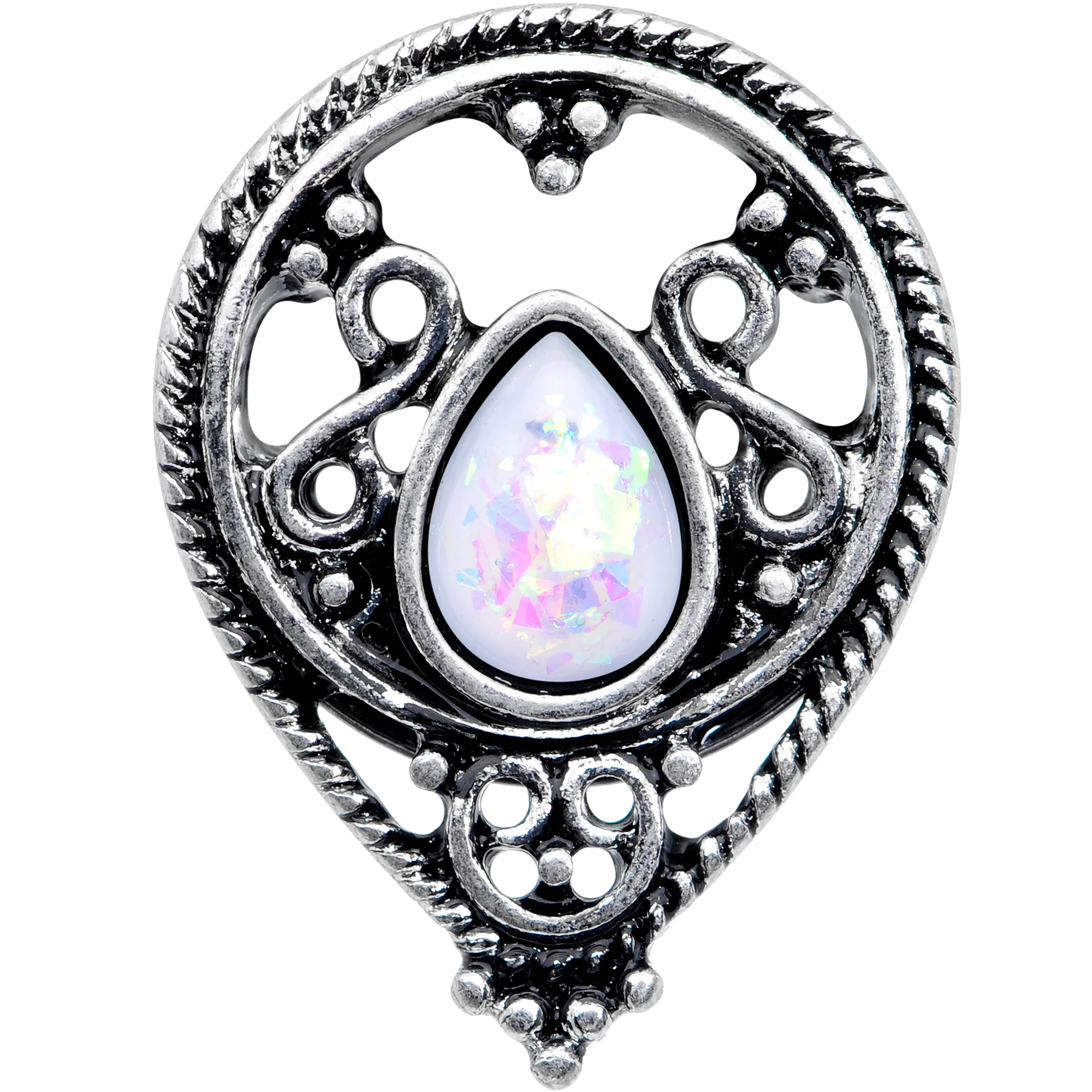 White Faux Opal Filigree Double Flare Plug Set - Image 4