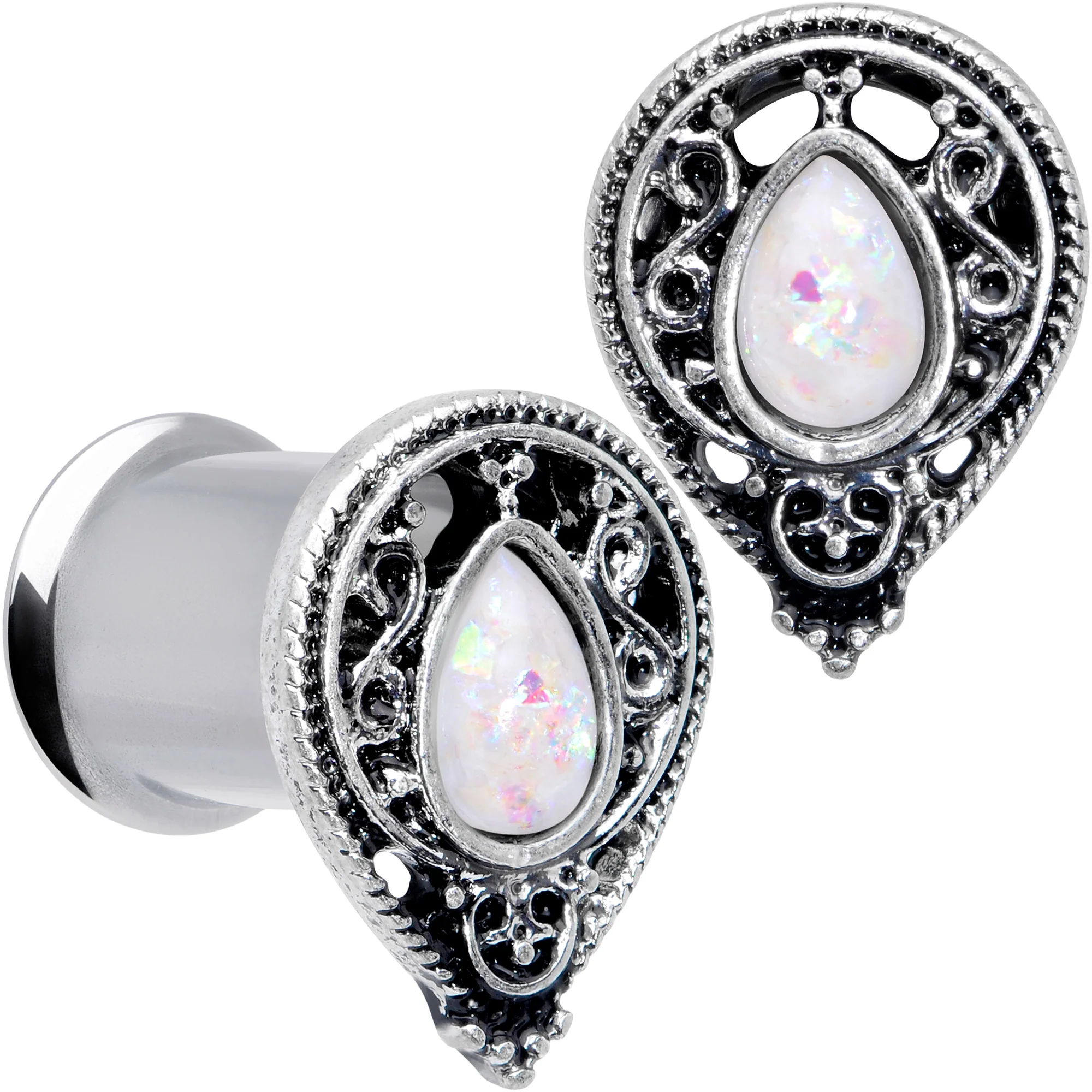 White Faux Opal Filigree Double Flare Plug Set - Image 6
