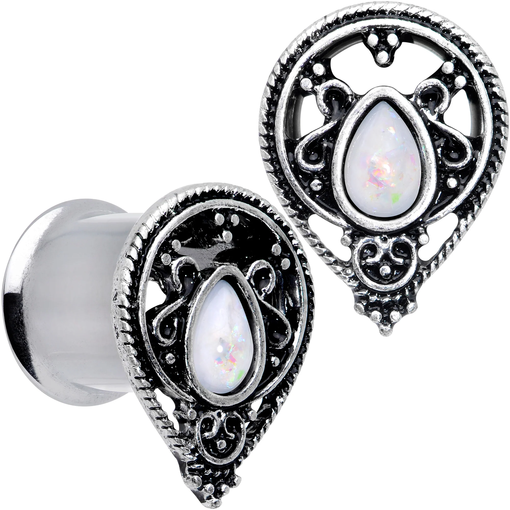 White Faux Opal Filigree Double Flare Plug Set - Image 7