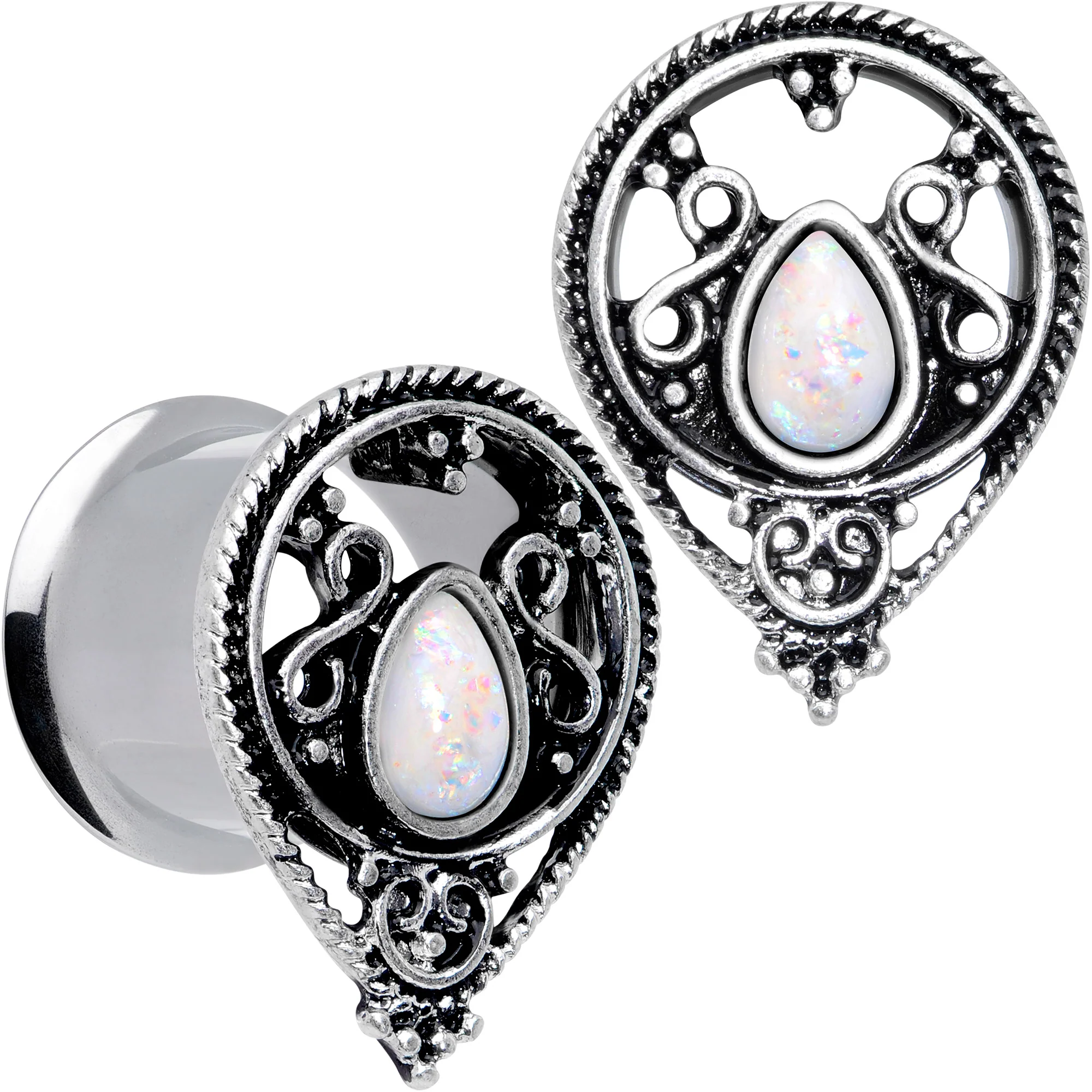 White Faux Opal Filigree Double Flare Plug Set - Image 8