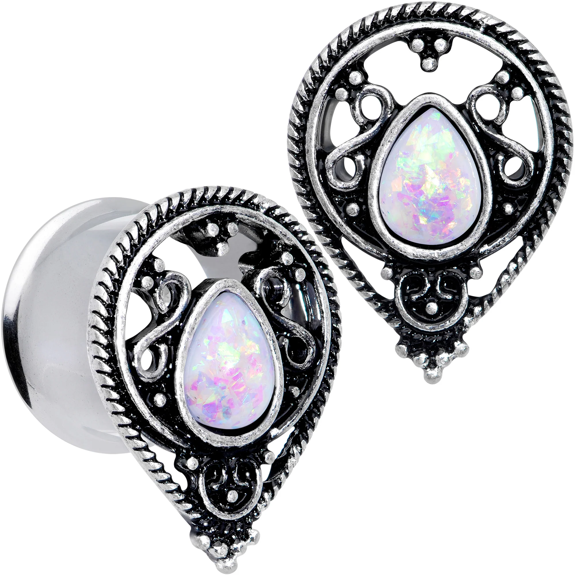 White Faux Opal Filigree Double Flare Plug Set - Image 9
