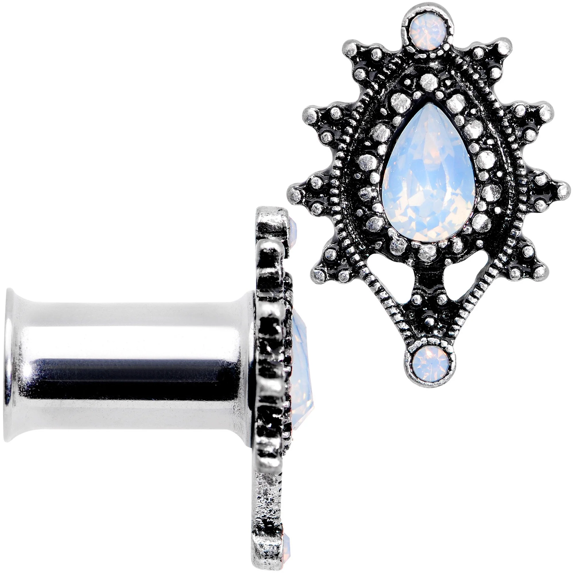 White Faux Opal Filigree Framed Double Flare Plug Set 6mm  to 12mm - Image 2