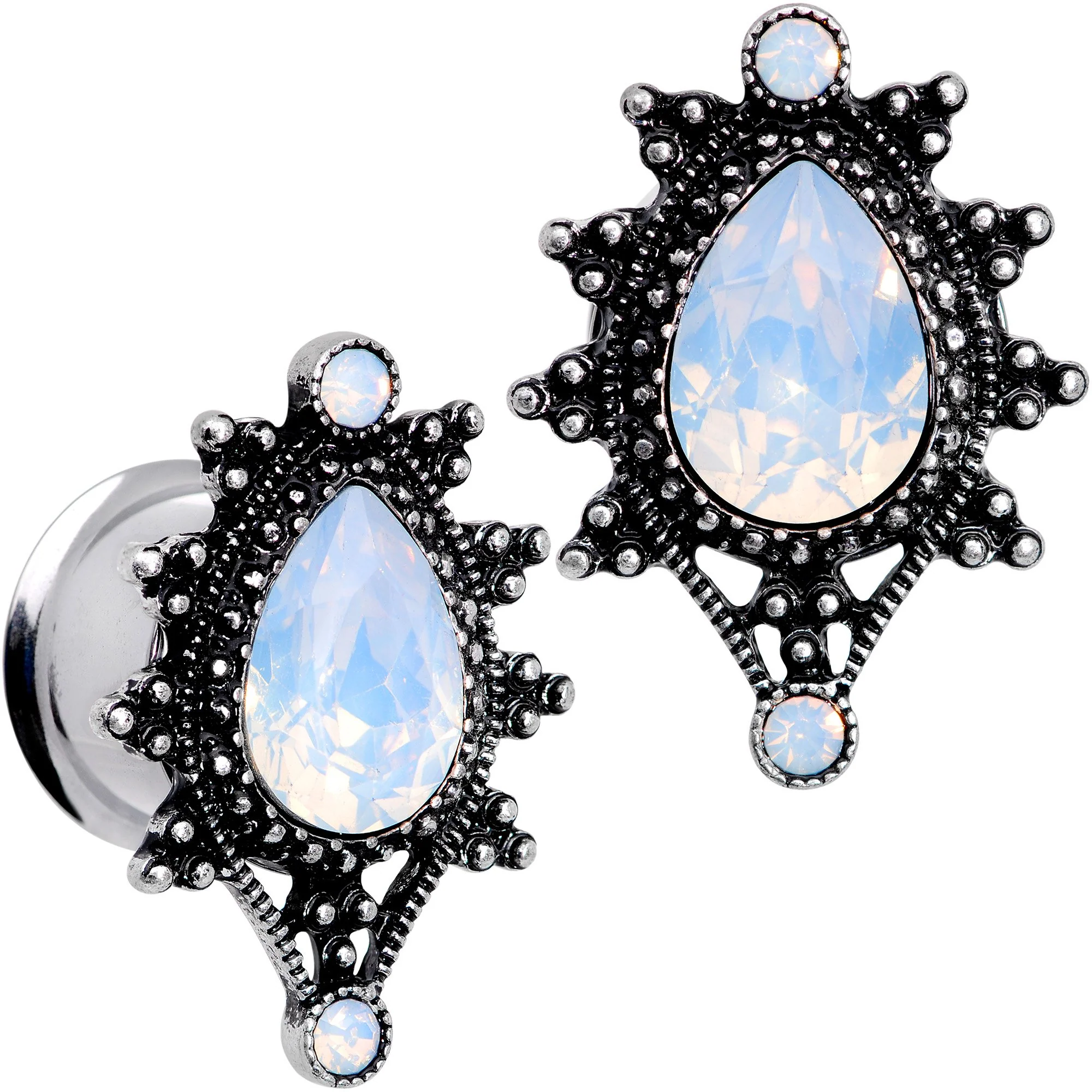 White Faux Opal Filigree Framed Double Flare Plug Set 6mm  to 12mm - Image 4