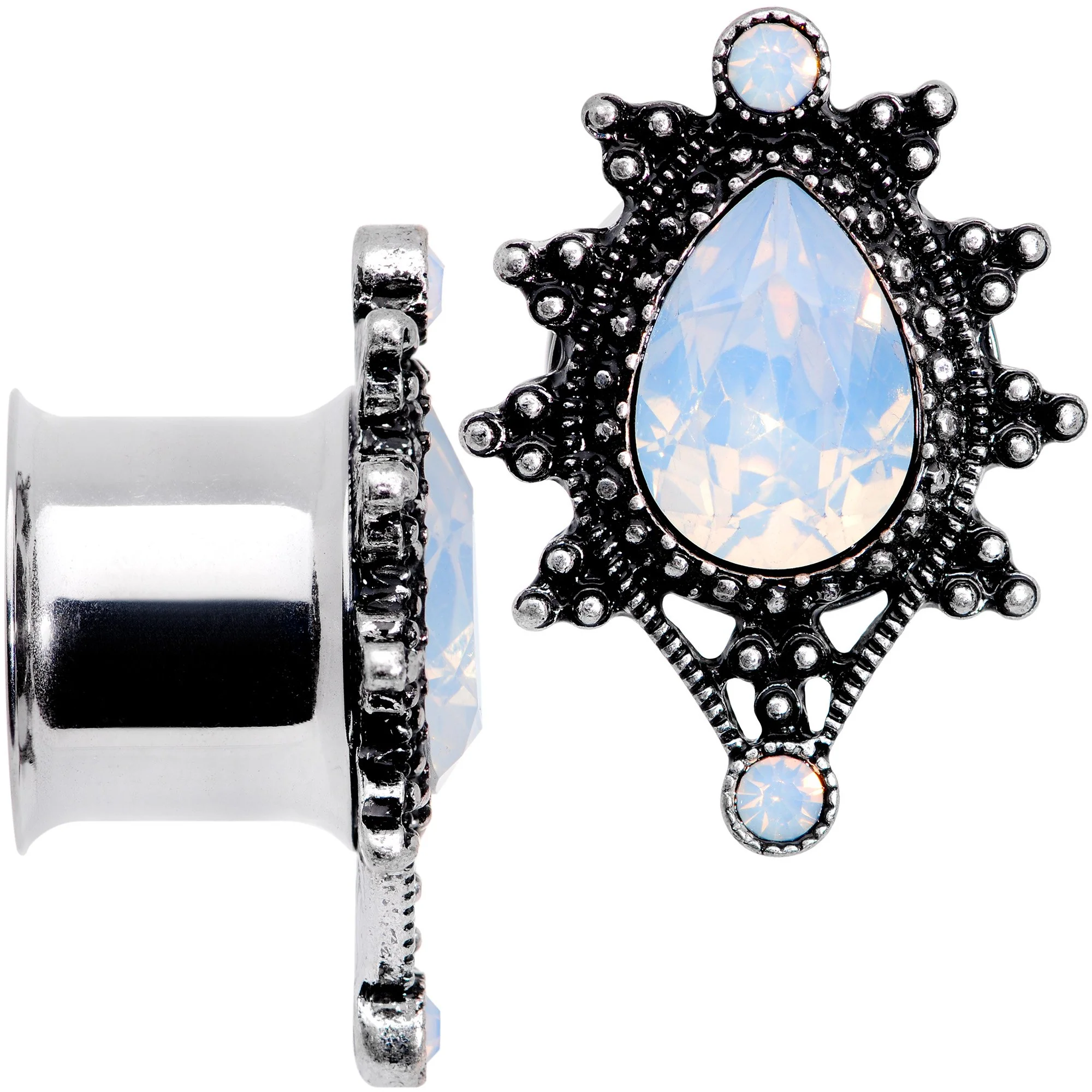 White Faux Opal Filigree Framed Double Flare Plug Set 6mm  to 12mm - Image 5