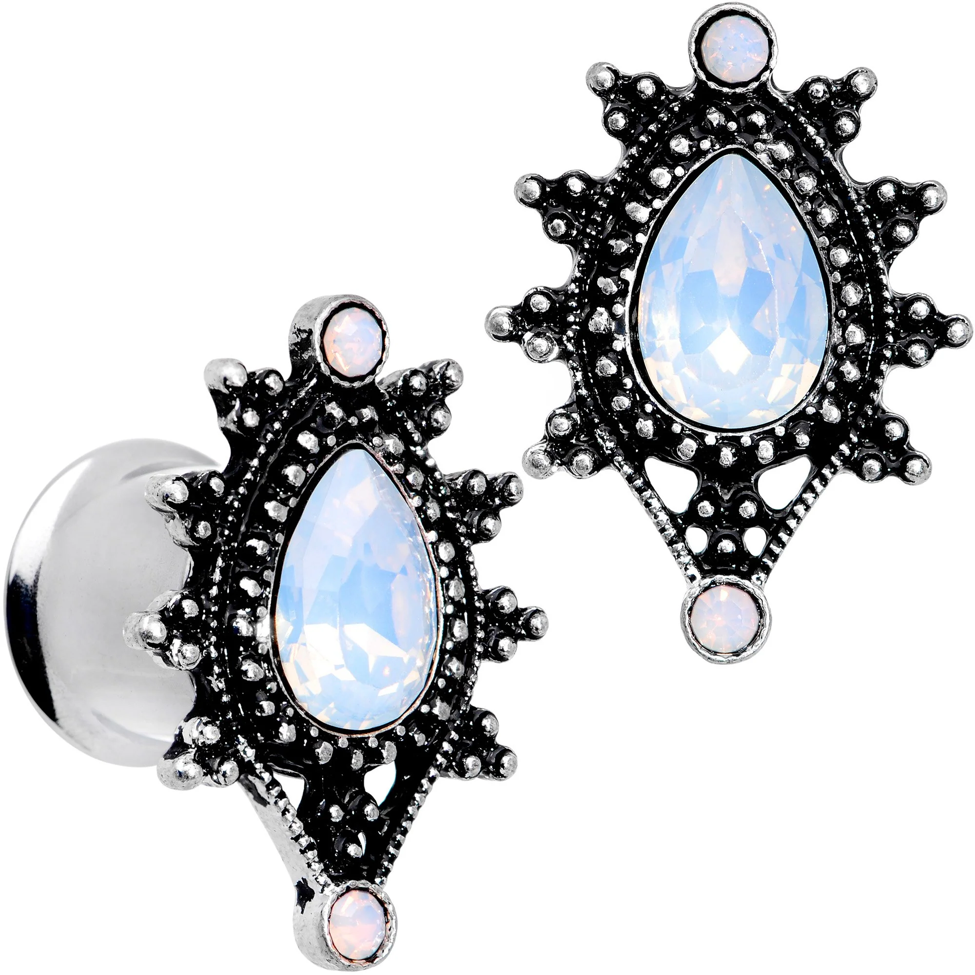 White Faux Opal Filigree Framed Double Flare Plug Set 6mm  to 12mm - Image 7