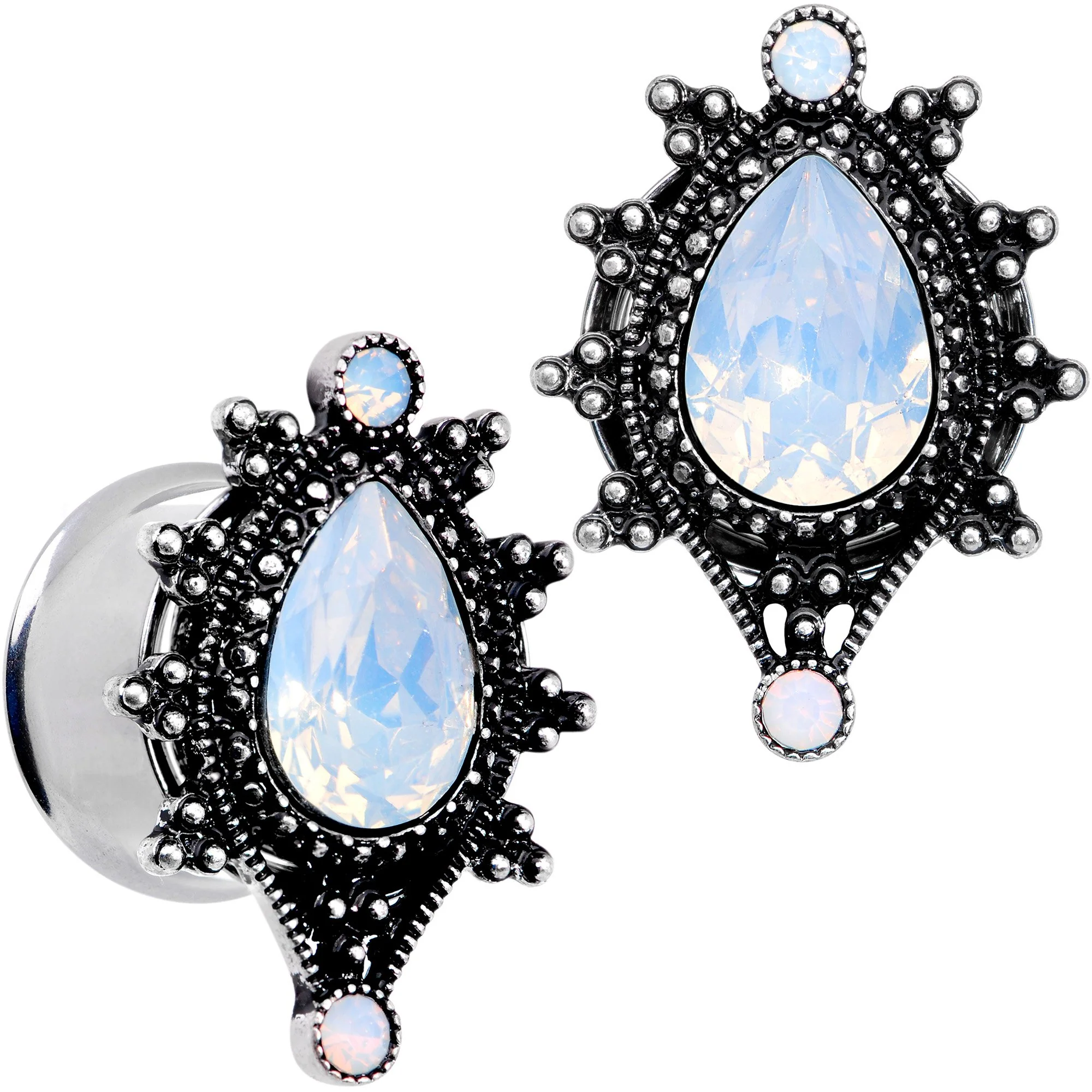 White Faux Opal Filigree Framed Double Flare Plug Set 6mm  to 12mm - Image 9